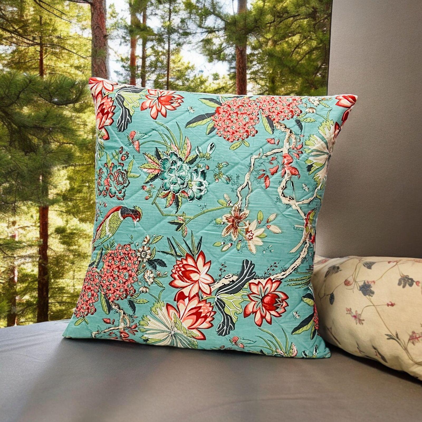 Pure cotton printed quilted cushion covers 16x16 inches/ 40x40 cms (Set of 5)