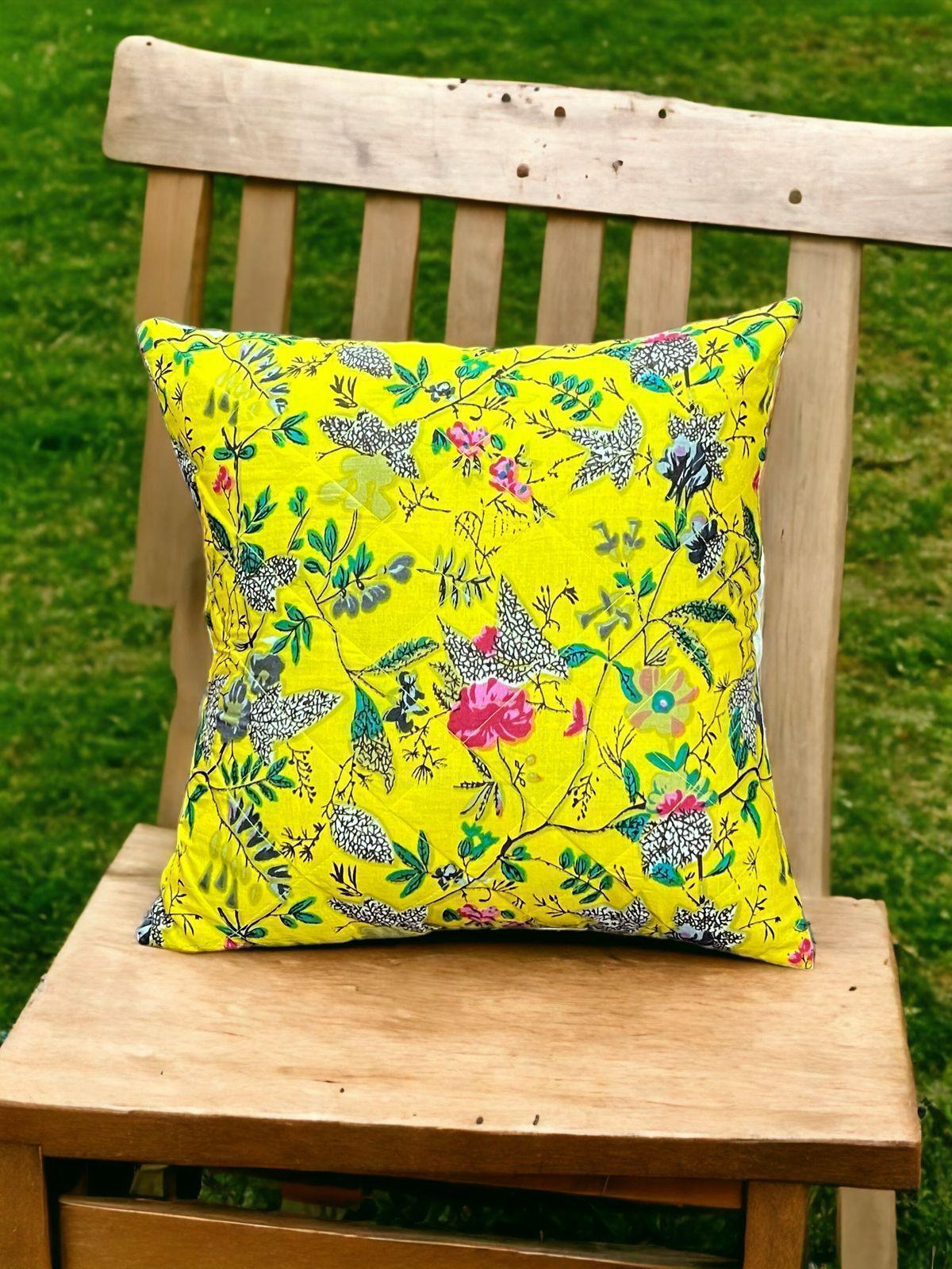Pure cotton printed quilted cushion covers 16x16 inches/ 40x40 cms (Set of 5)