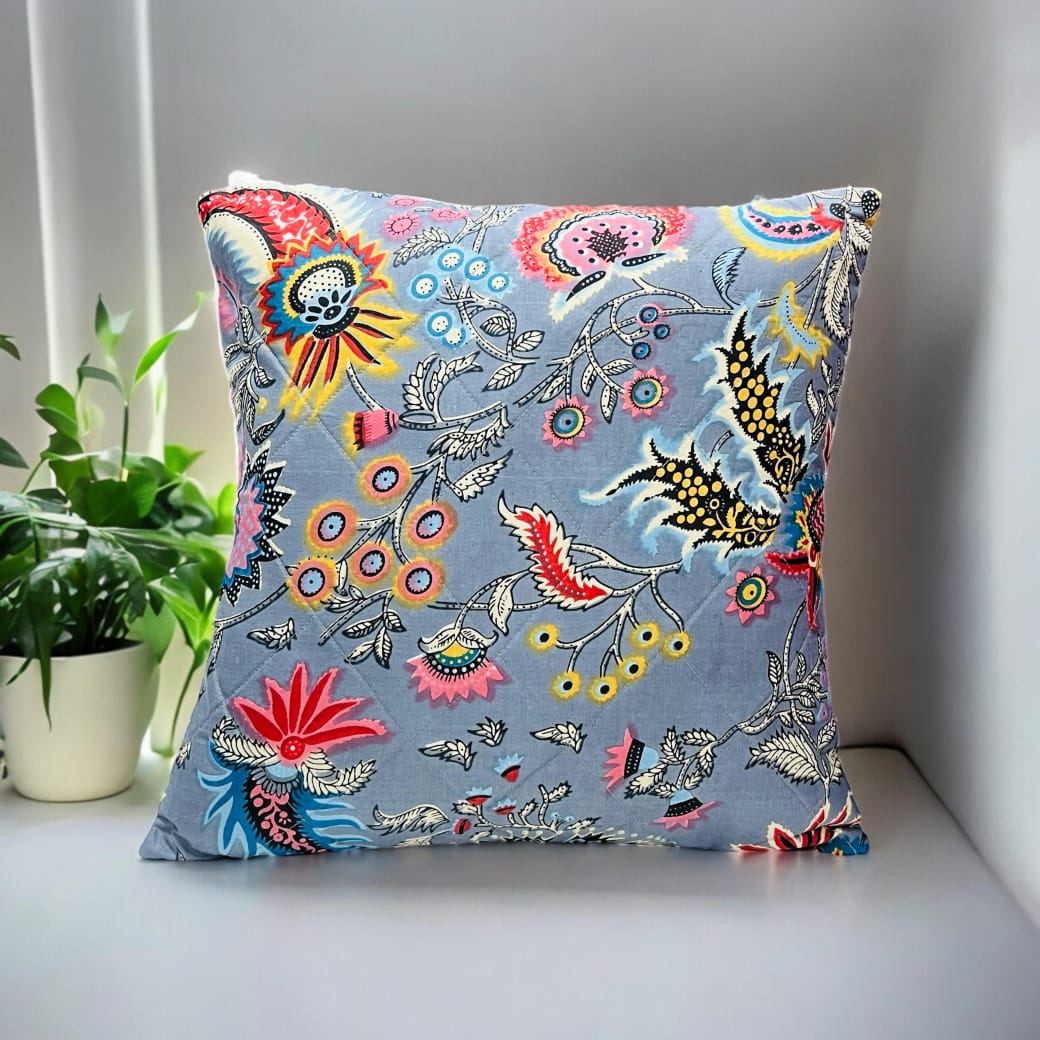 Pure cotton printed quilted cushion covers 16x16 inches/ 40x40 cms (Set of 5)