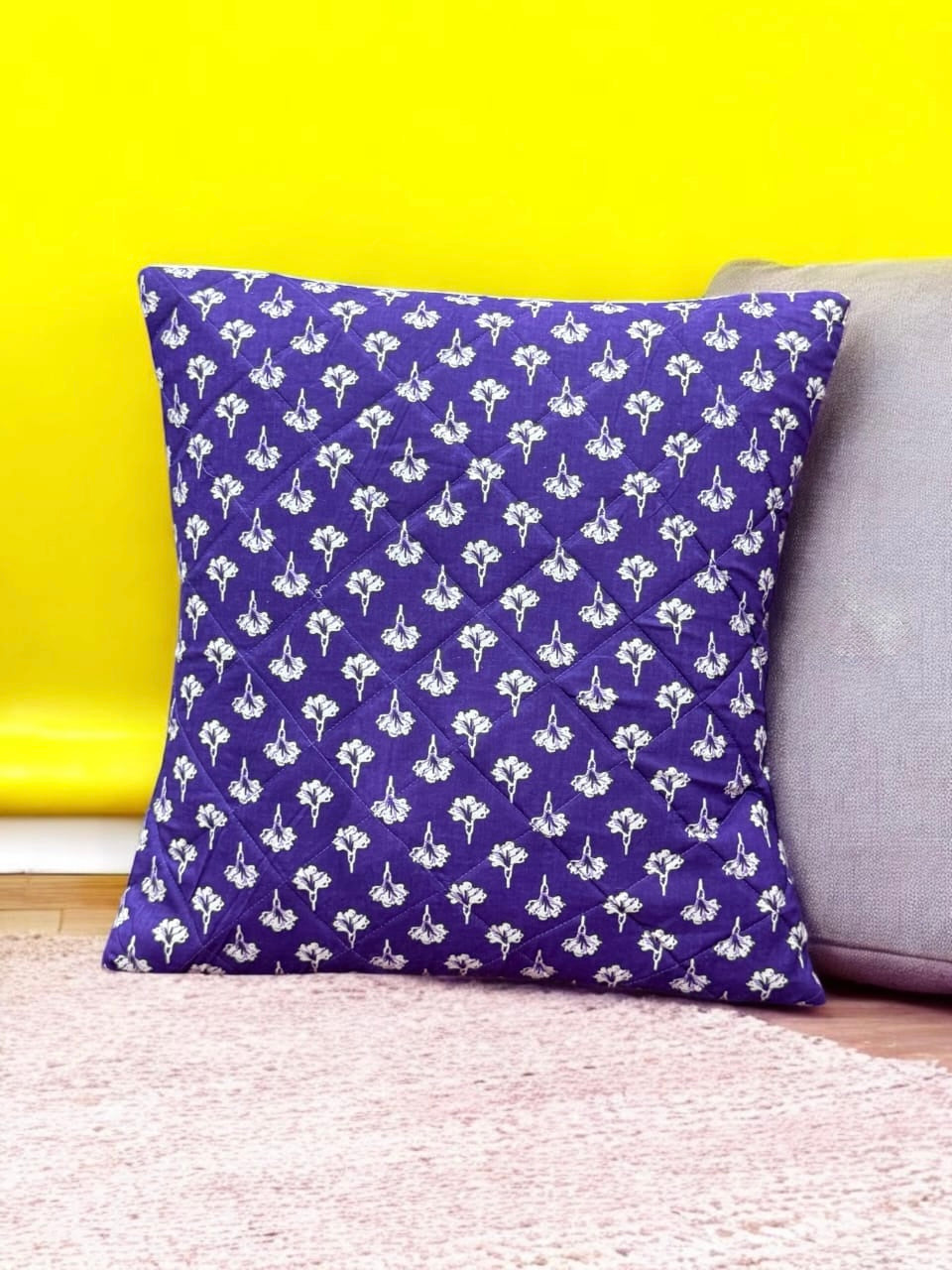 Pure cotton printed quilted cushion covers 16x16 inches/ 40x40 cms (Set of 5)