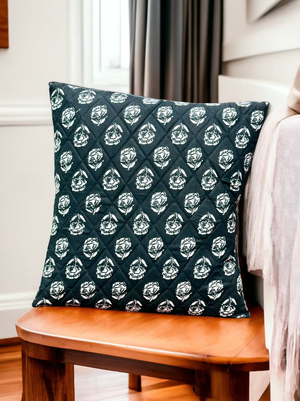 Pure cotton printed quilted cushion covers 16x16 inches/ 40x40 cms (Set of 5)
