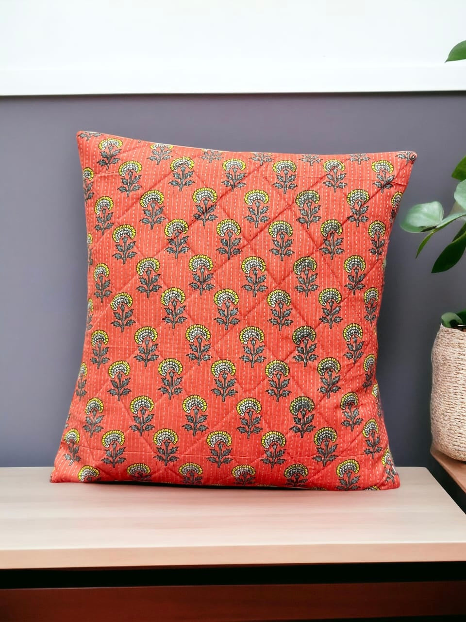 Pure cotton printed quilted cushion covers 16x16 inches/ 40x40 cms (Set of 5)