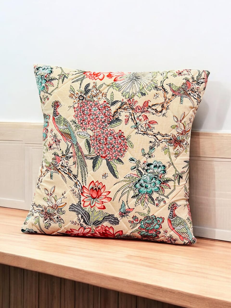 Pure cotton printed quilted cushion covers 16x16 inches/ 40x40 cms (Set of 5)