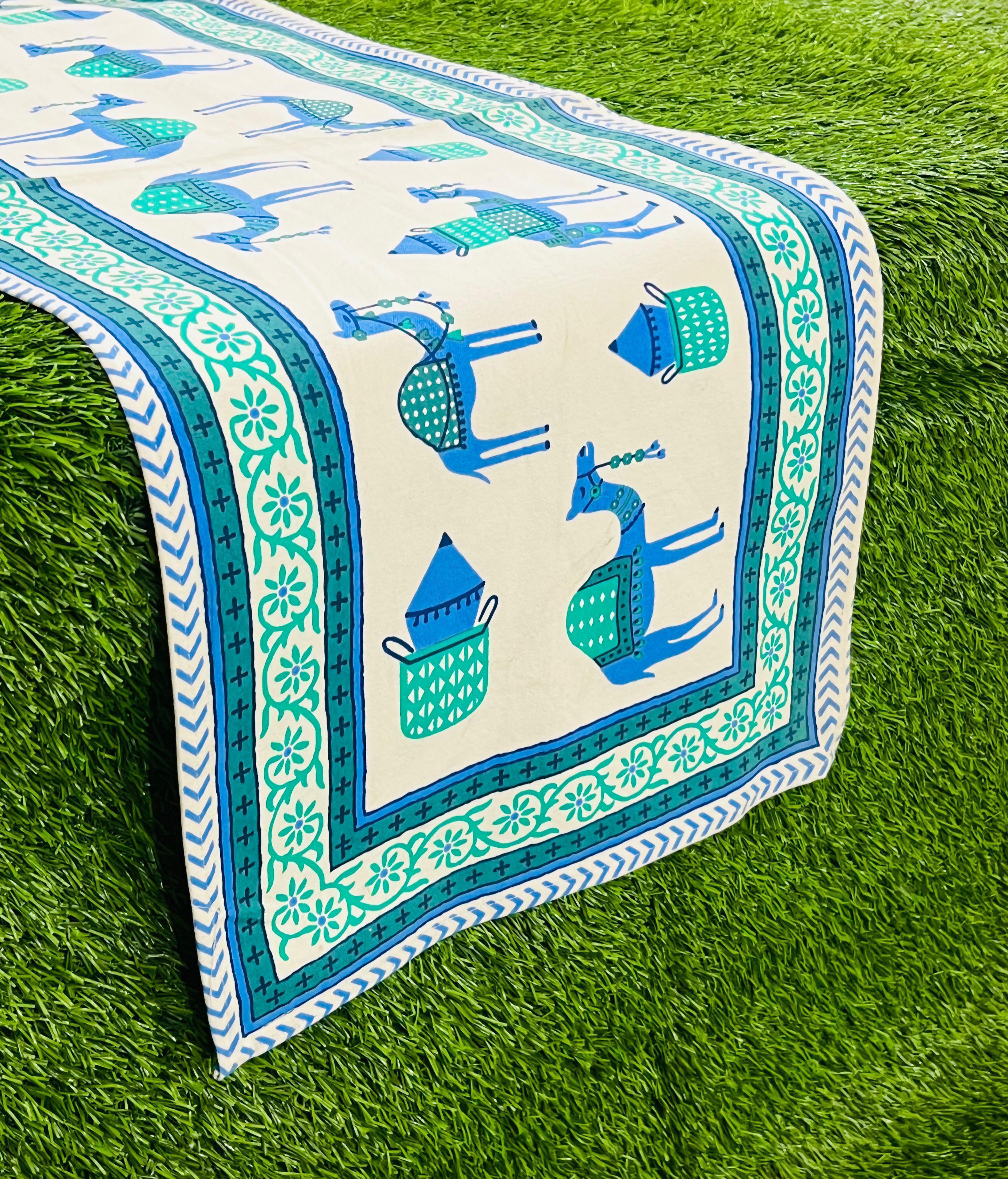 Pure canvas cotton screen printed runners for 4 and 6 seater dining tables