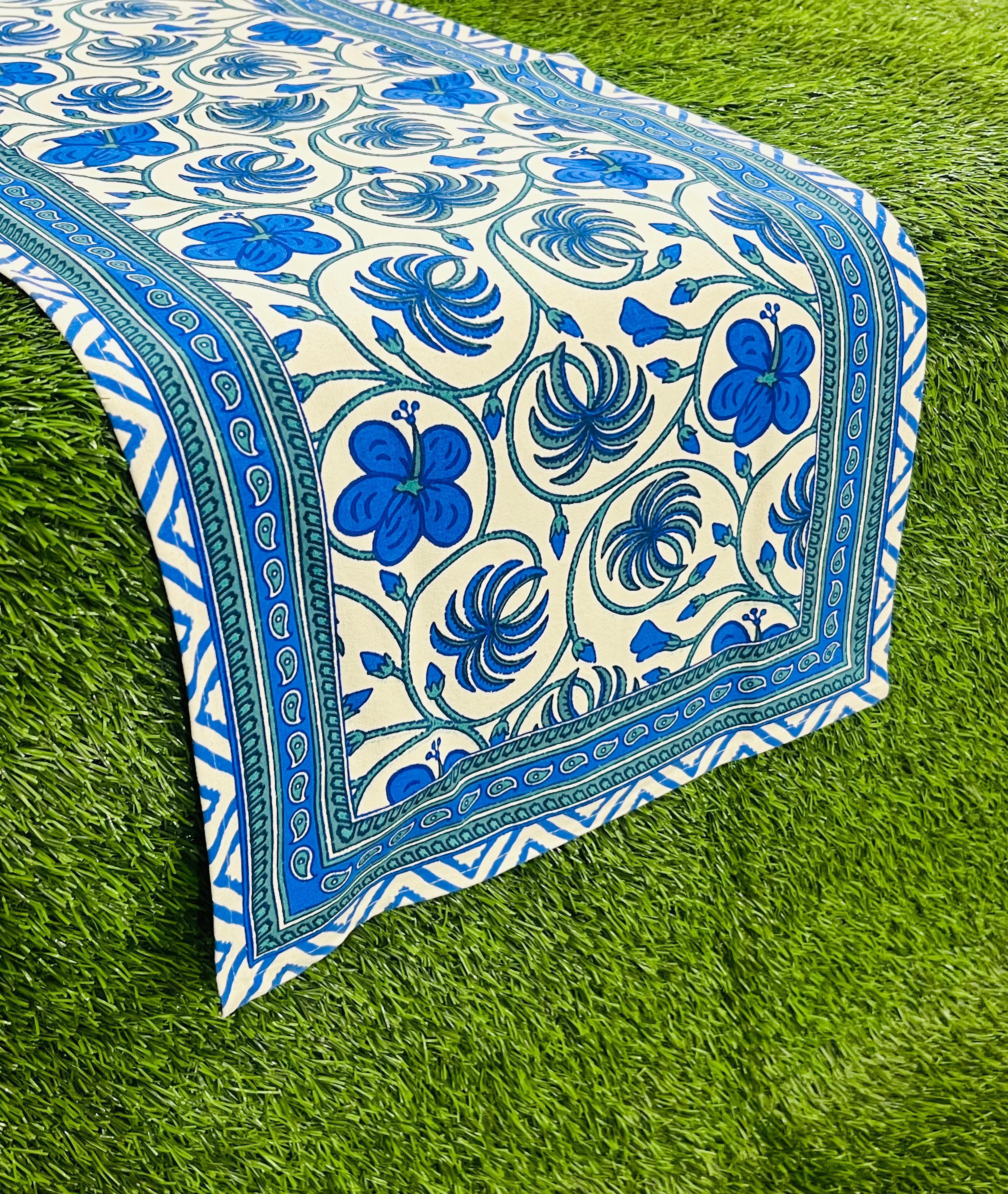 Pure canvas cotton screen printed runners for 4 and 6 seater dining tables