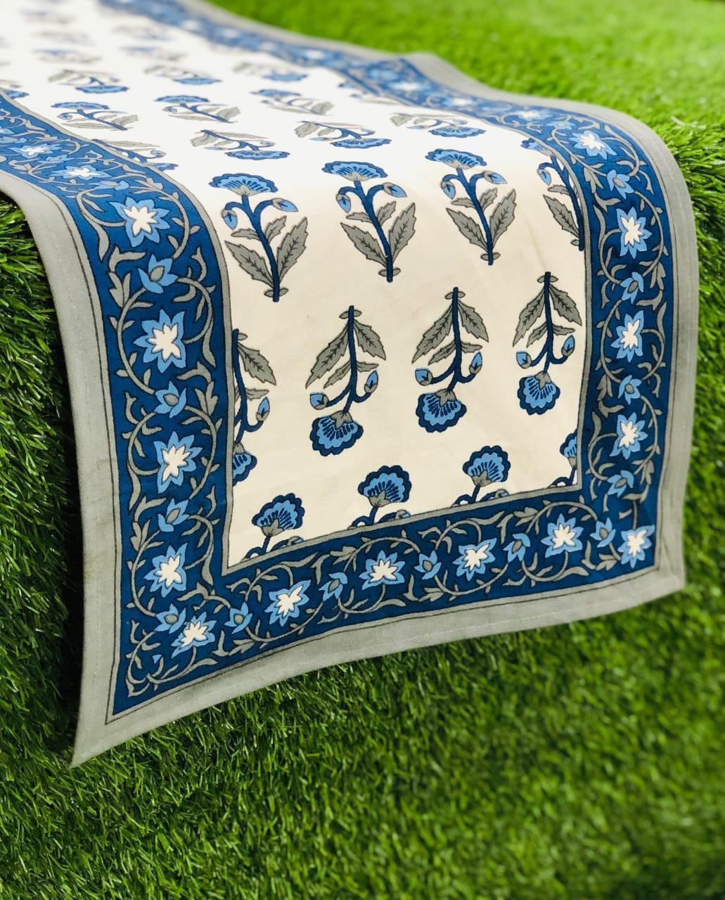 Pure canvas cotton screen printed runners for 4 and 6 seater dining tables