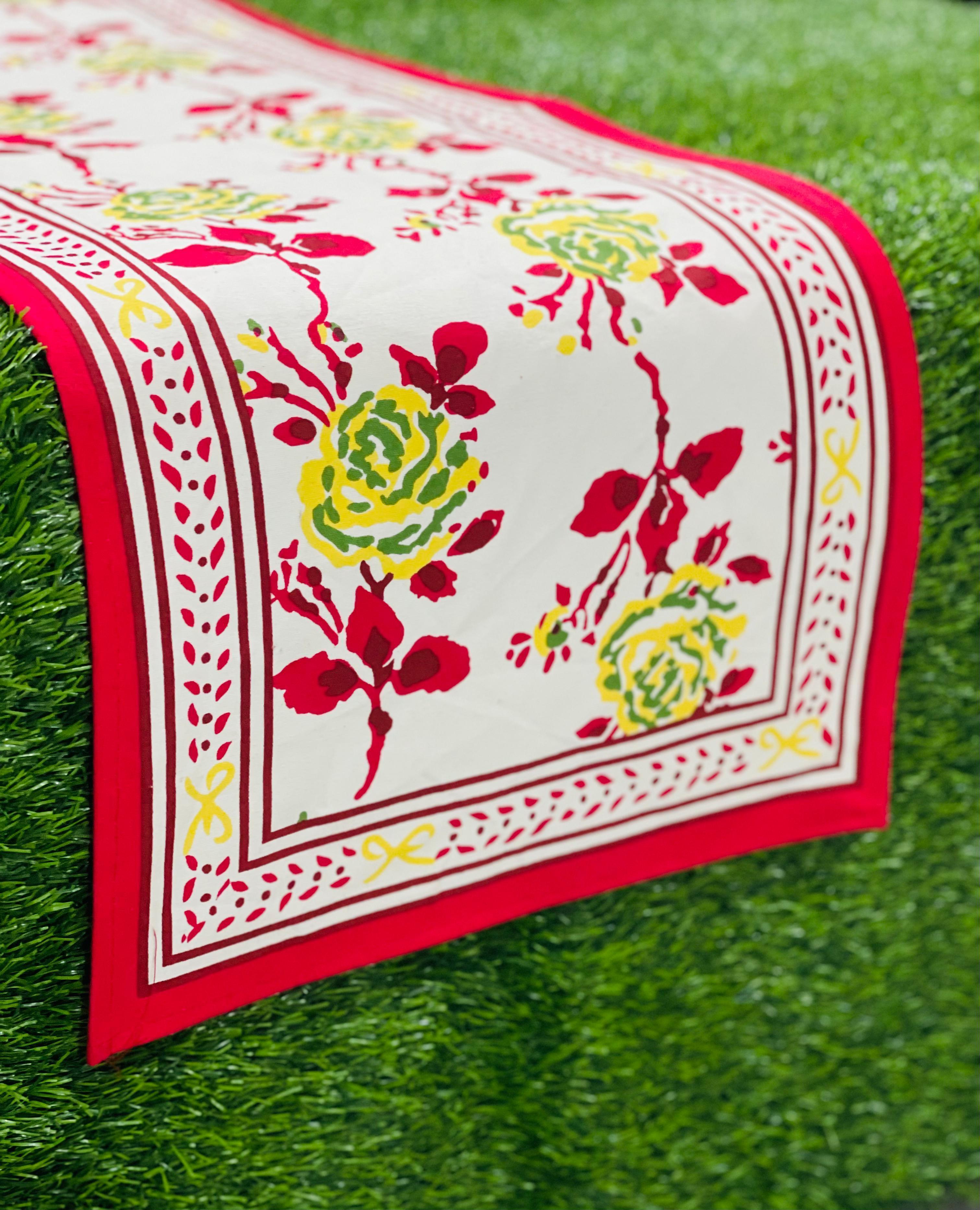 Pure canvas cotton screen printed runners for 4 and 6 seater dining tables