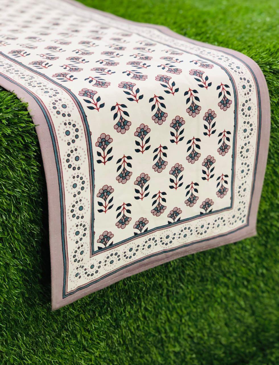 Pure canvas cotton screen printed runners for 4 and 6 seater dining tables