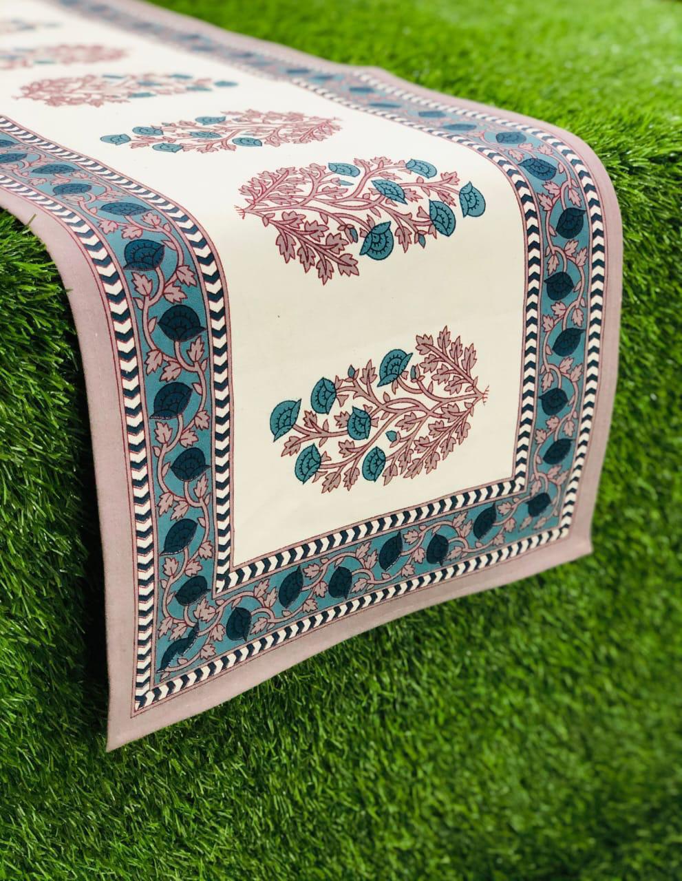 Pure canvas cotton screen printed runners for 4 and 6 seater dining tables