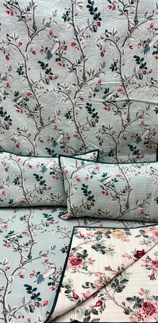 Pure cotton quilted bedcovers with two quilted pillow covers (90x108 inches)