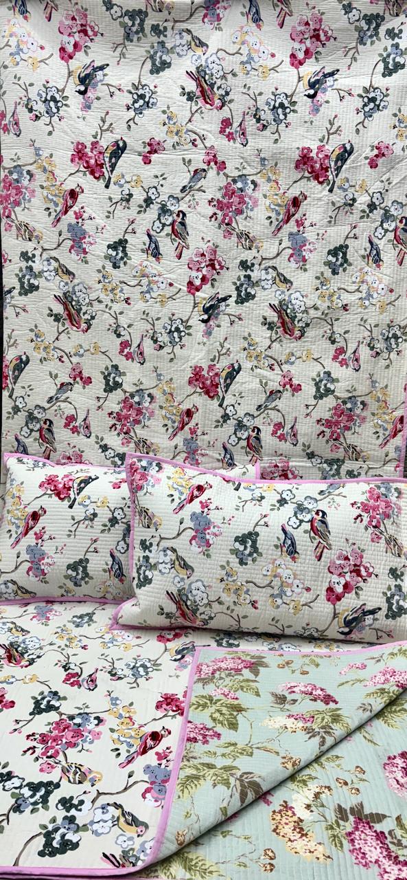 Pure cotton quilted bedcovers with two quilted pillow covers (90x108 inches)