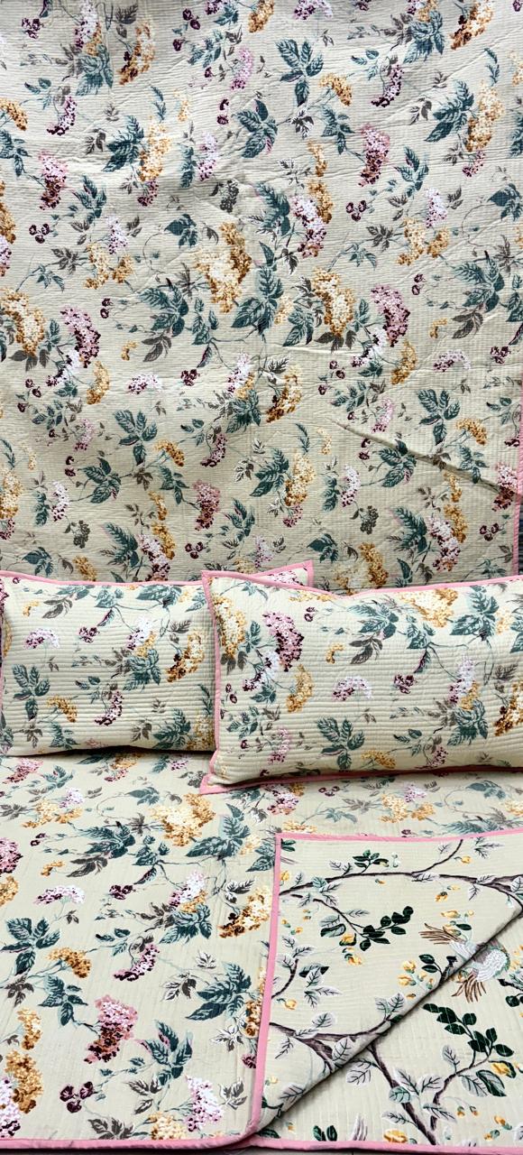 Pure cotton quilted bedcovers with two quilted pillow covers (90x108 inches)