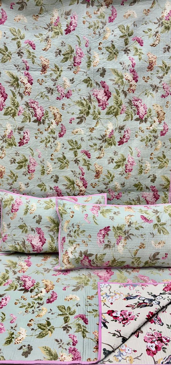 Pure cotton quilted bedcovers with two quilted pillow covers (90x108 inches)