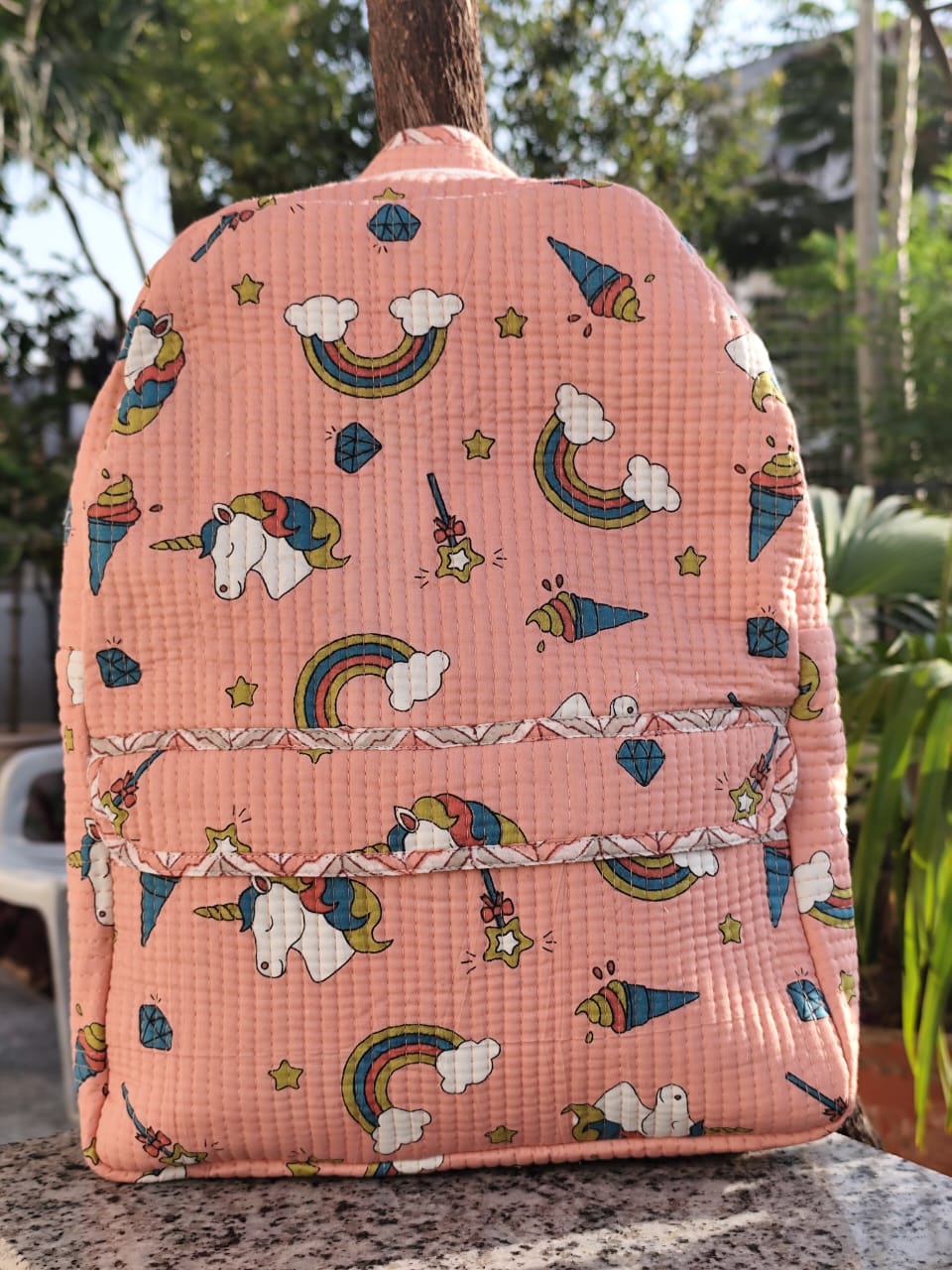 Pure cotton quilted kids backpacks - 12.5x16 inches
