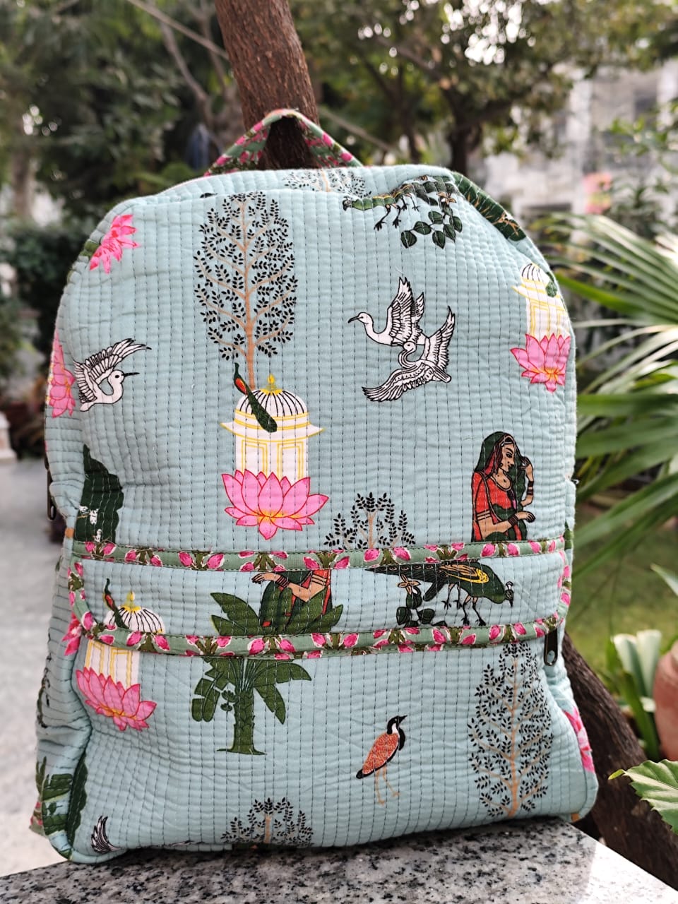 Pure cotton quilted kids backpacks - 12.5x16 inches