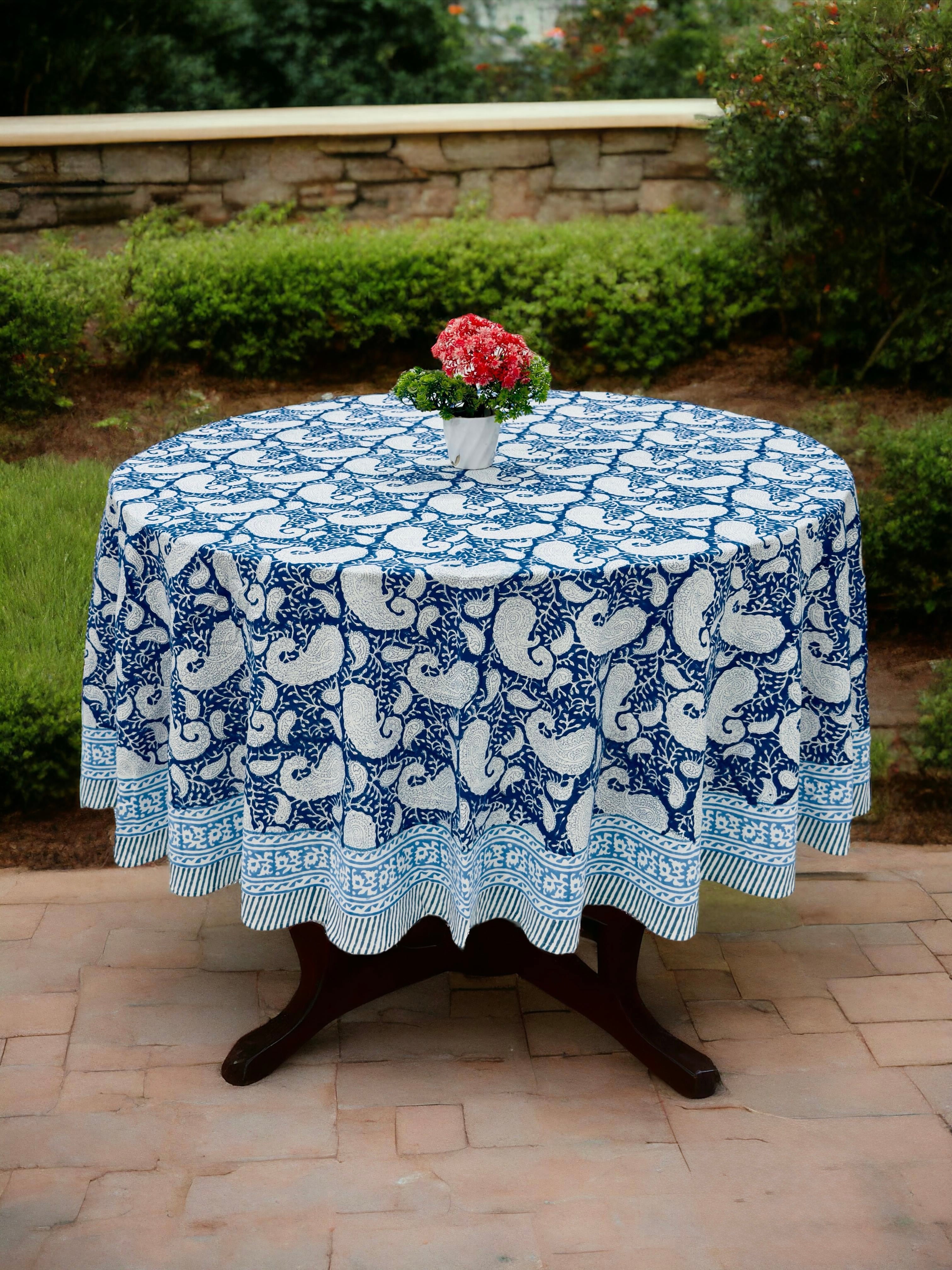 Pure cotton hand block printed round table covers for 6 seater dining tables (72 inches dia)