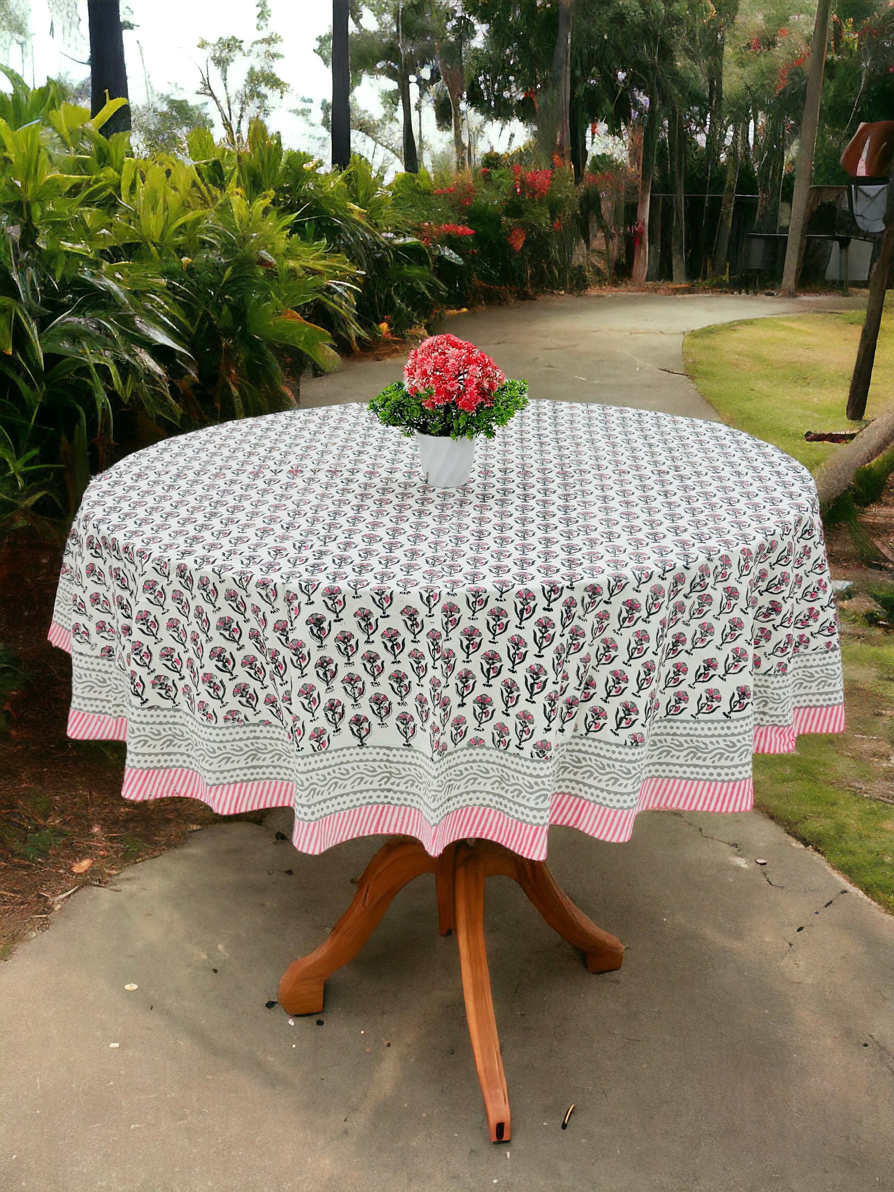 Pure cotton hand block printed round table covers for 6 seater dining tables (72 inches dia)