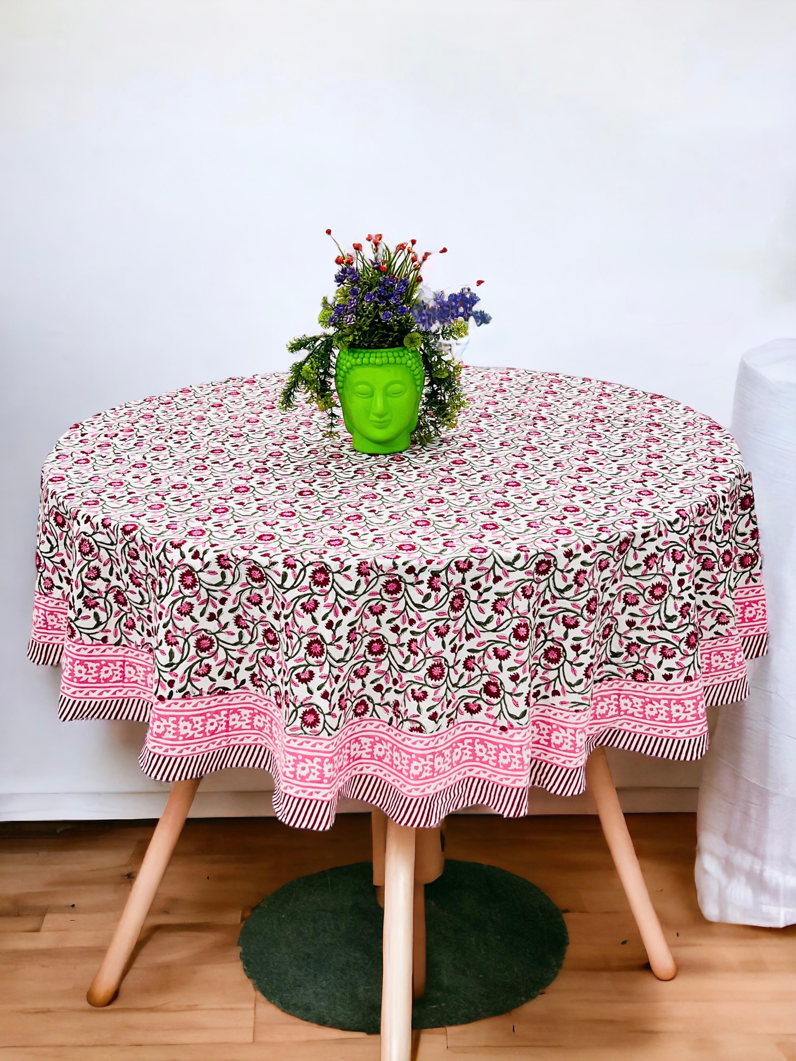Pure cotton hand block printed round table covers for 6 seater dining tables (72 inches dia)