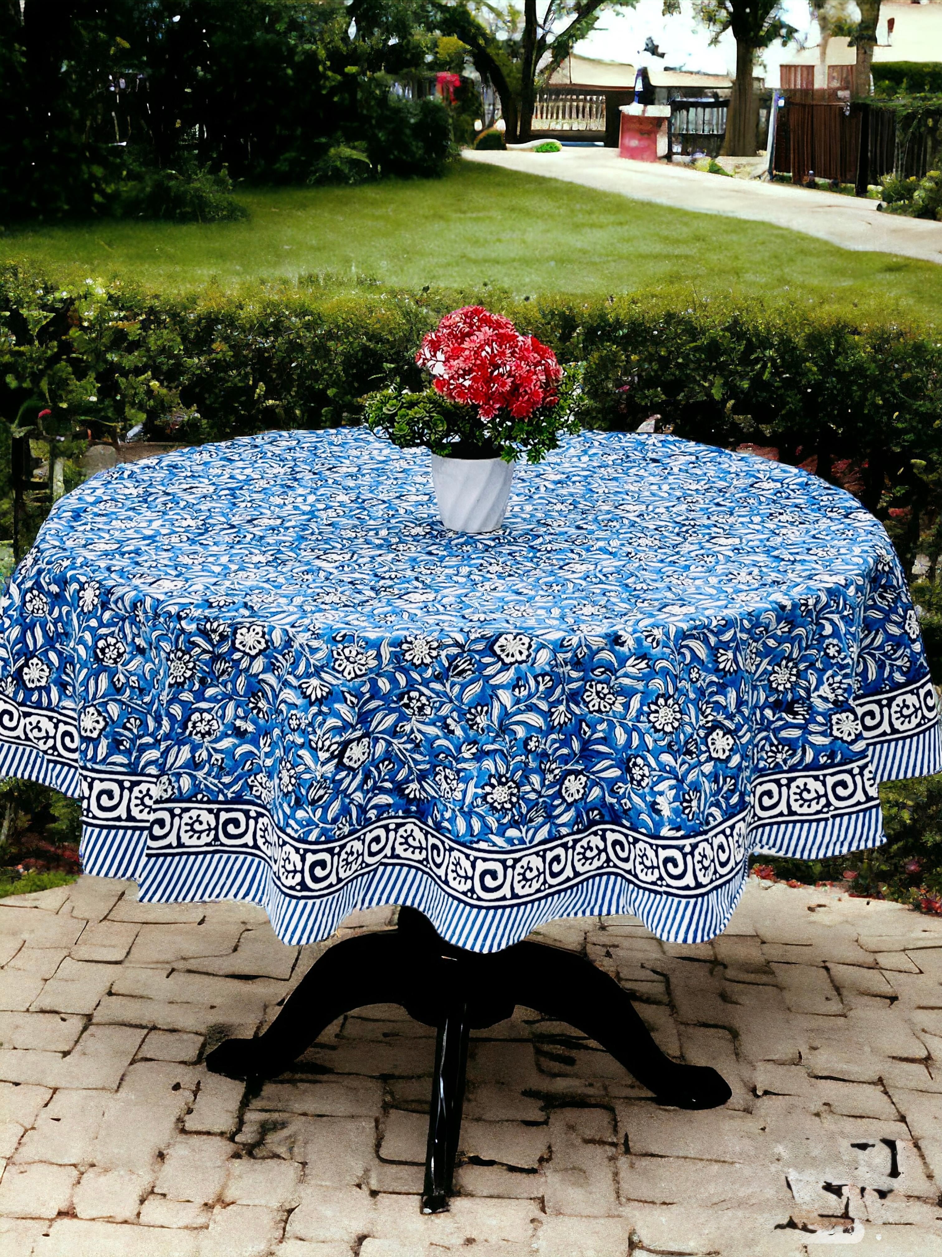 Pure cotton hand block printed round table covers for 6 seater dining tables (72 inches dia)