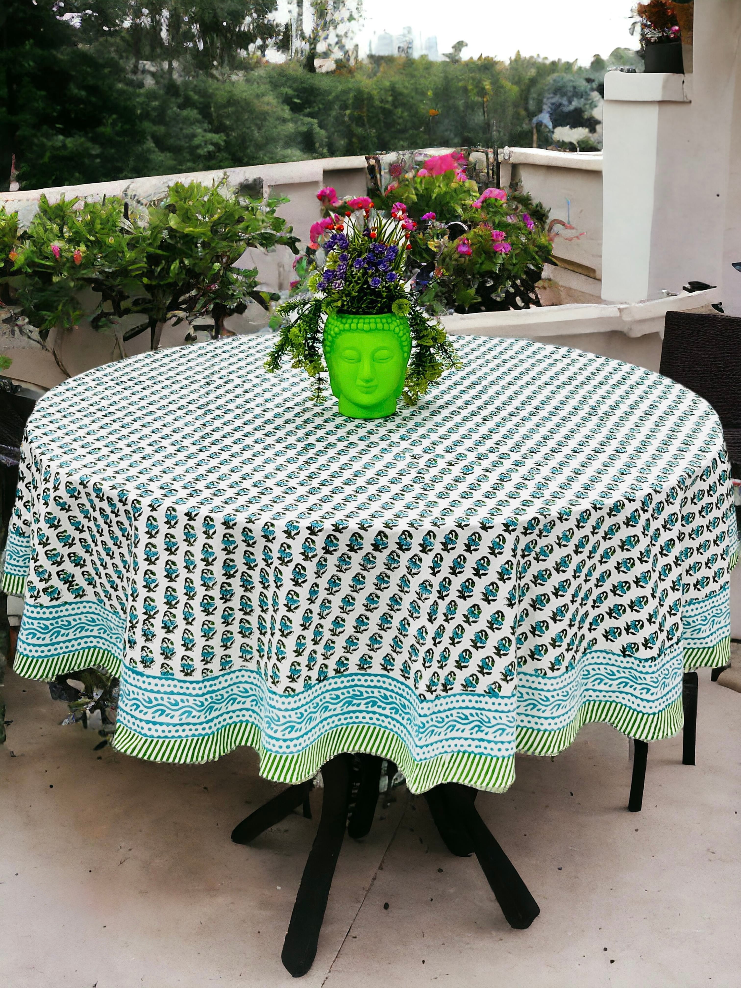 Pure cotton hand block printed round table covers for 6 seater dining tables (72 inches dia)