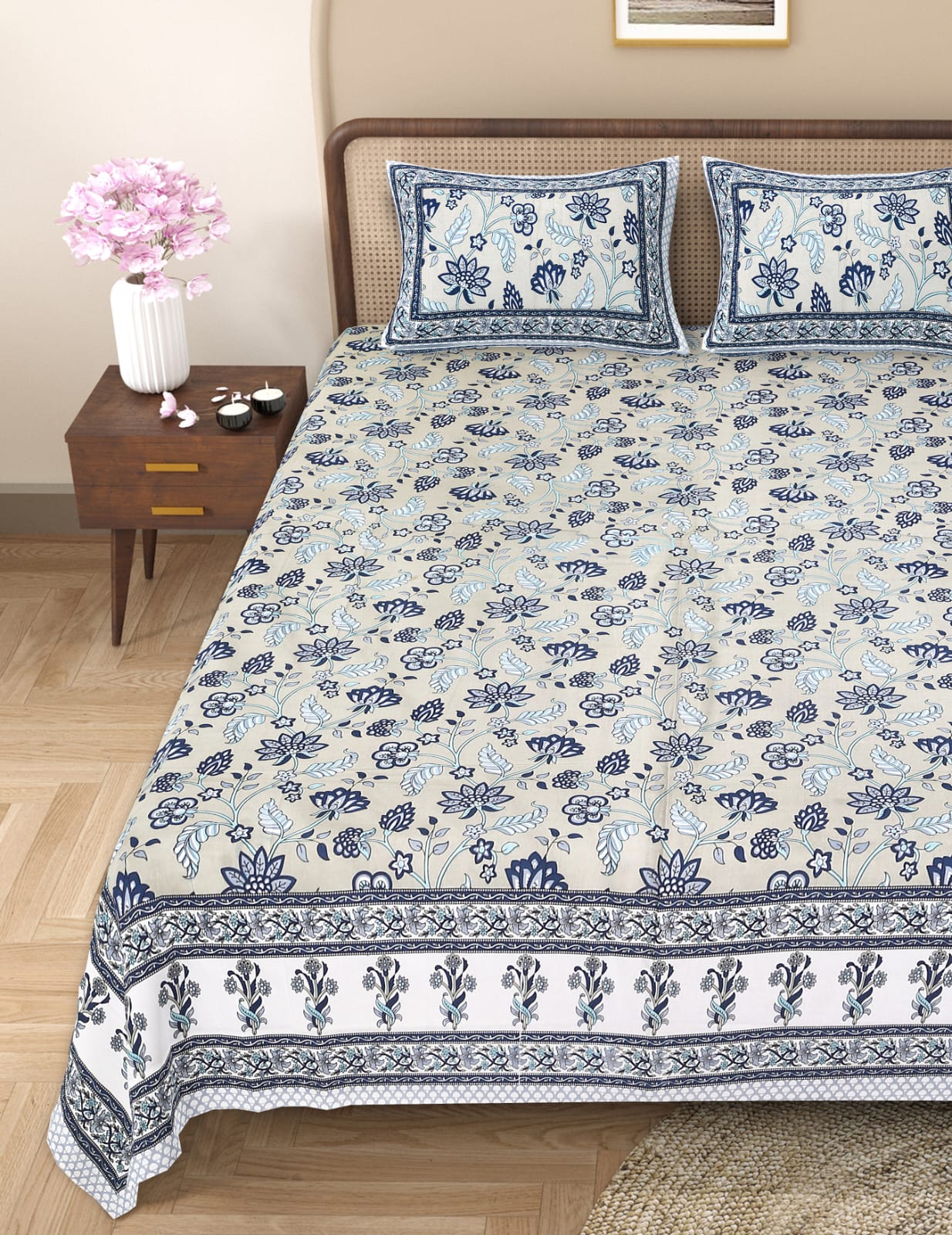 Pure cotton queen size double bedsheet (90x108 inches)