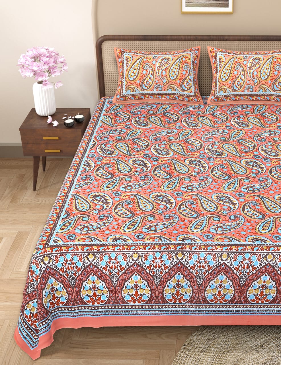 Pure cotton queen size double bedsheet (90x108 inches)