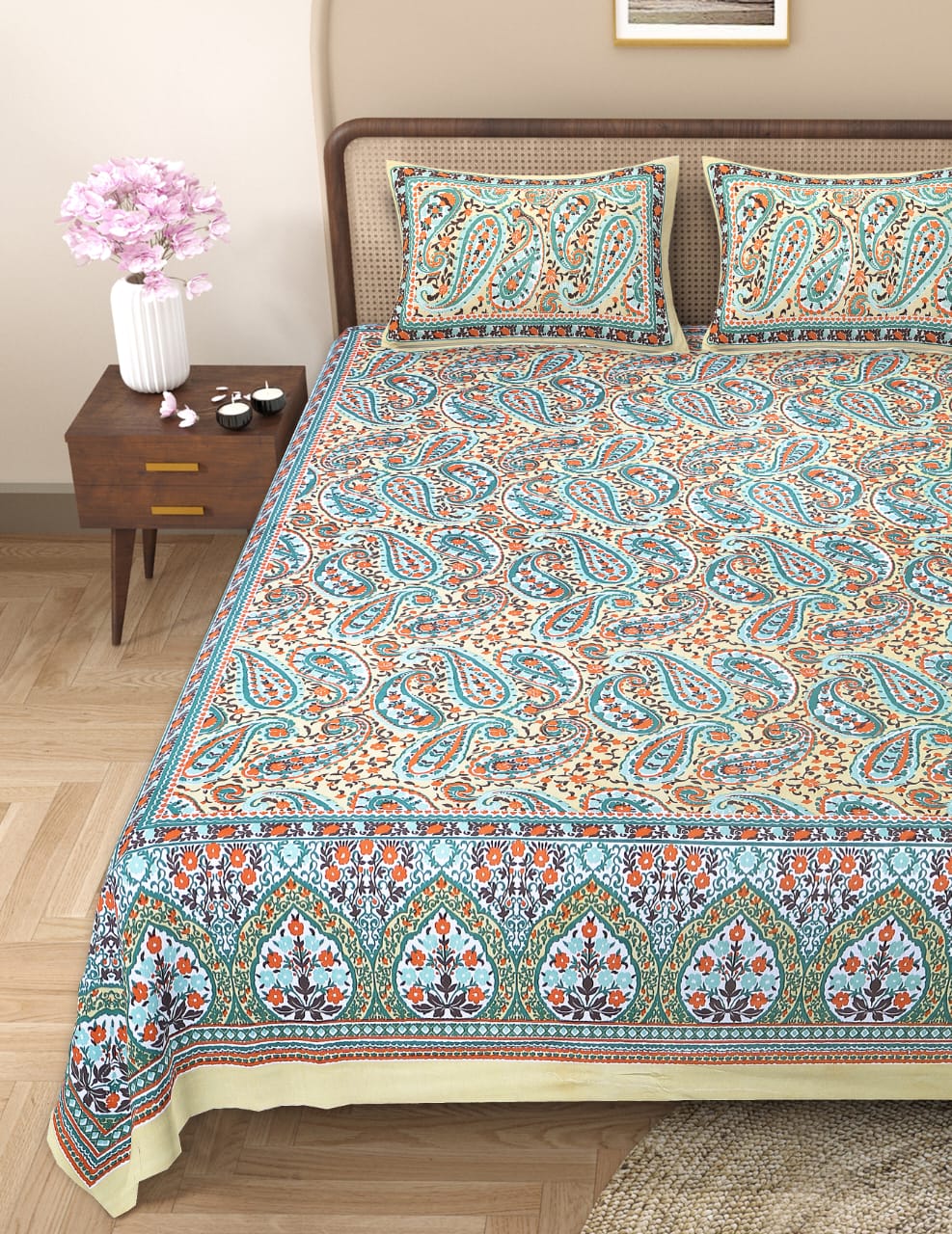 Pure cotton queen size double bedsheet (90x108 inches)