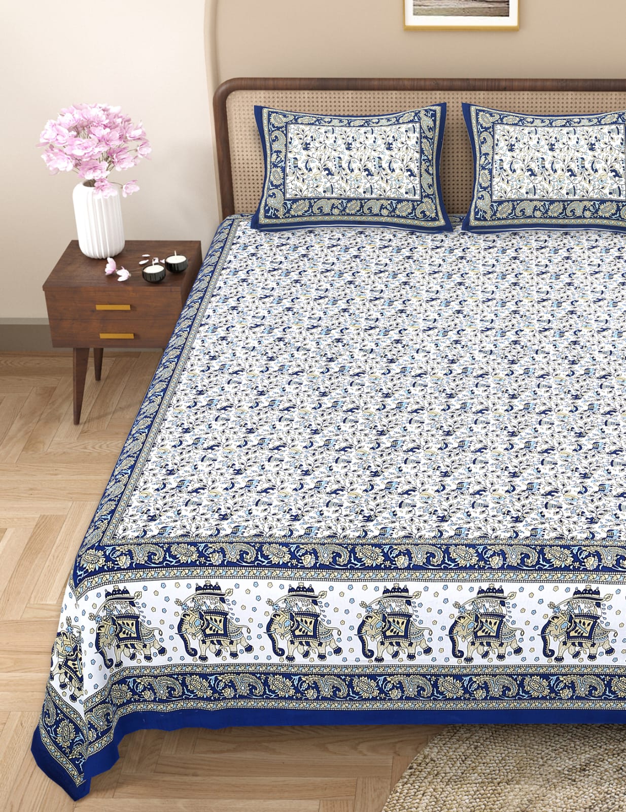 Pure cotton queen size double bedsheet (90x108 inches)