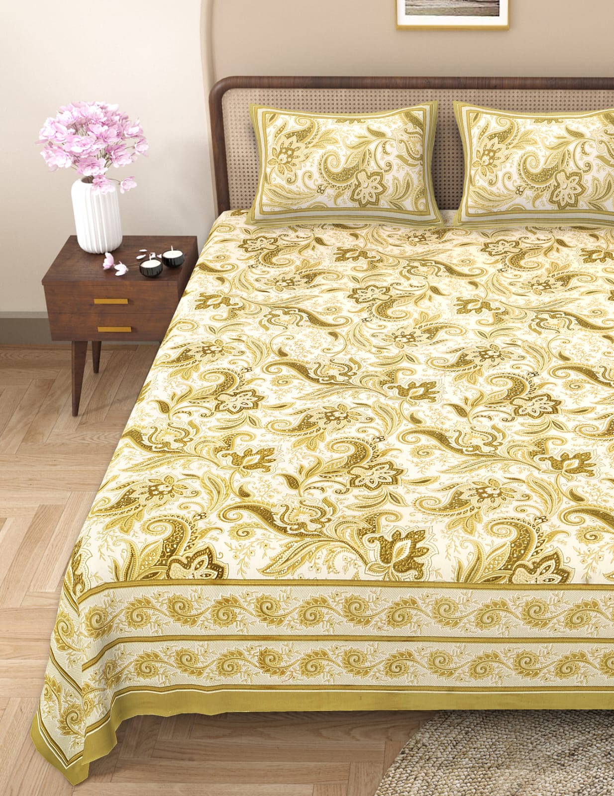 Pure cotton queen size double bedsheet (90x108 inches)