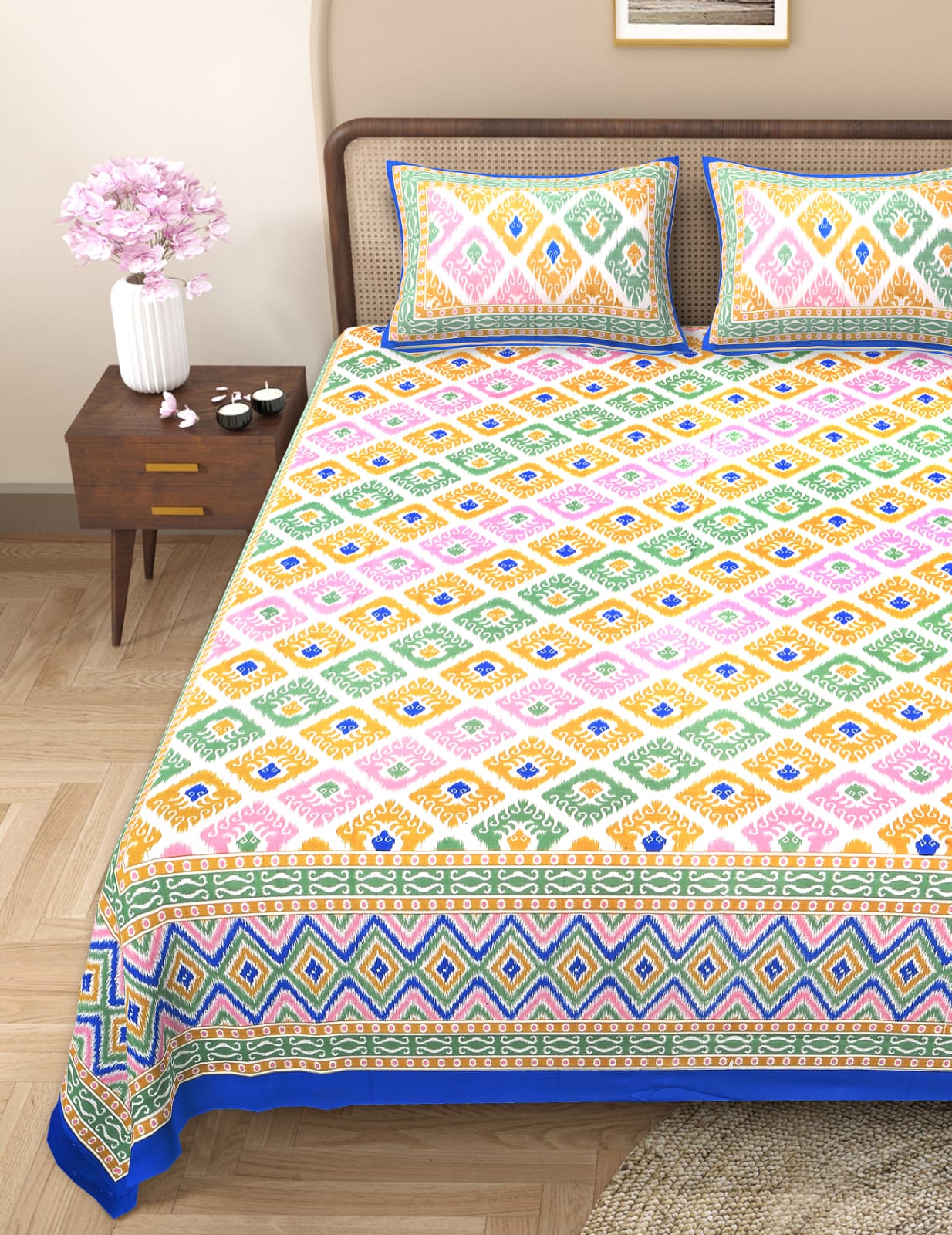 Pure cotton queen size double bedsheet (90x108 inches)
