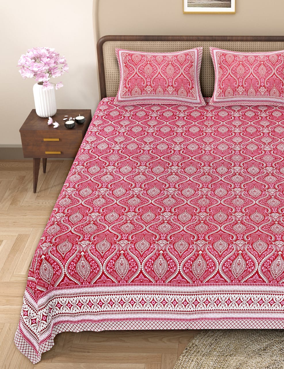 Pure cotton queen size double bedsheet (90x108 inches)