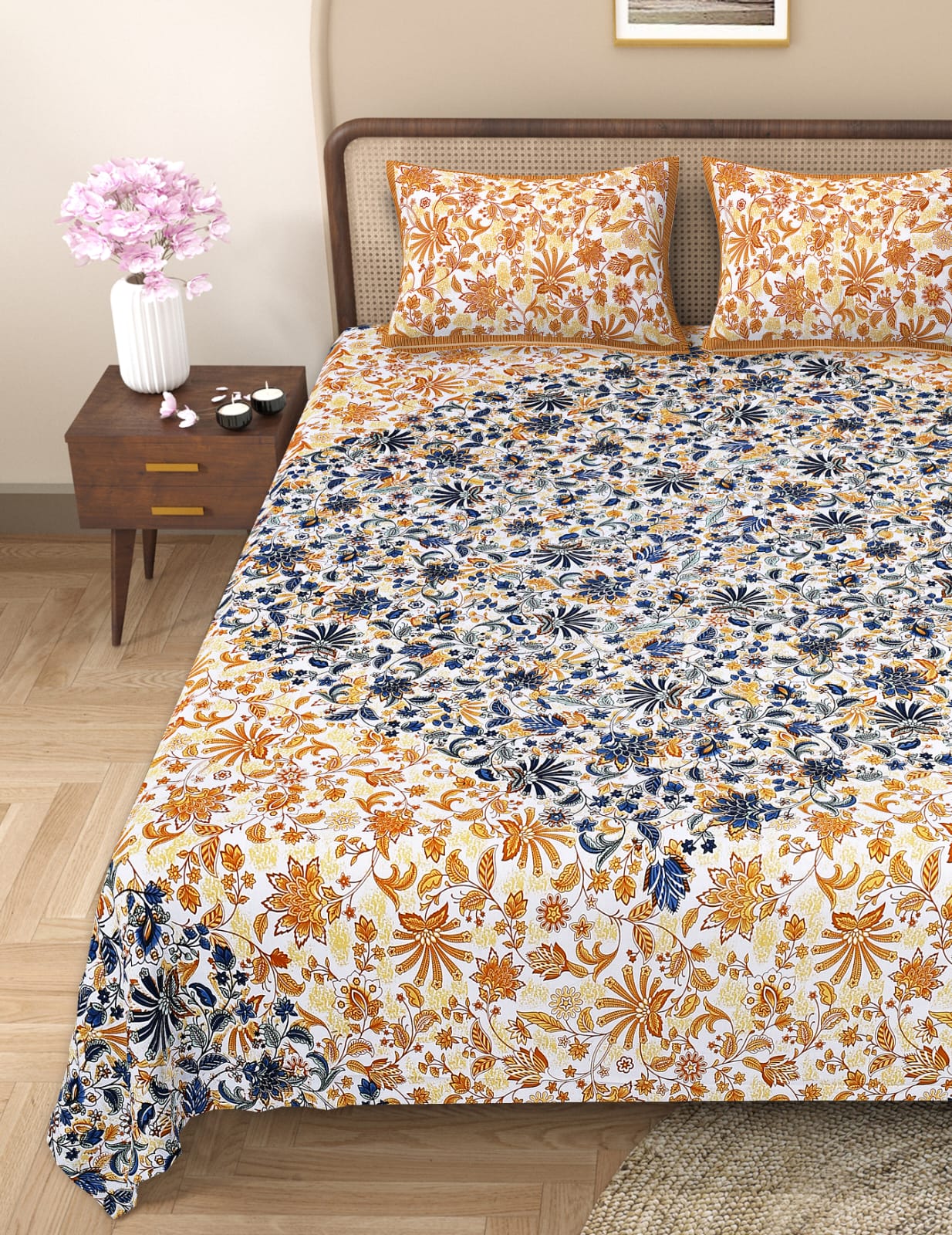 Pure cotton queen size double bedsheet (90x108 inches)