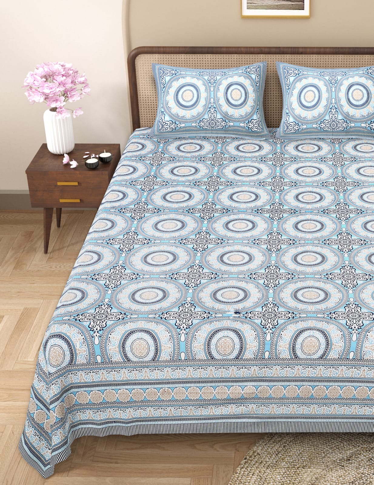 Pure cotton queen size double bedsheet (90x108 inches)