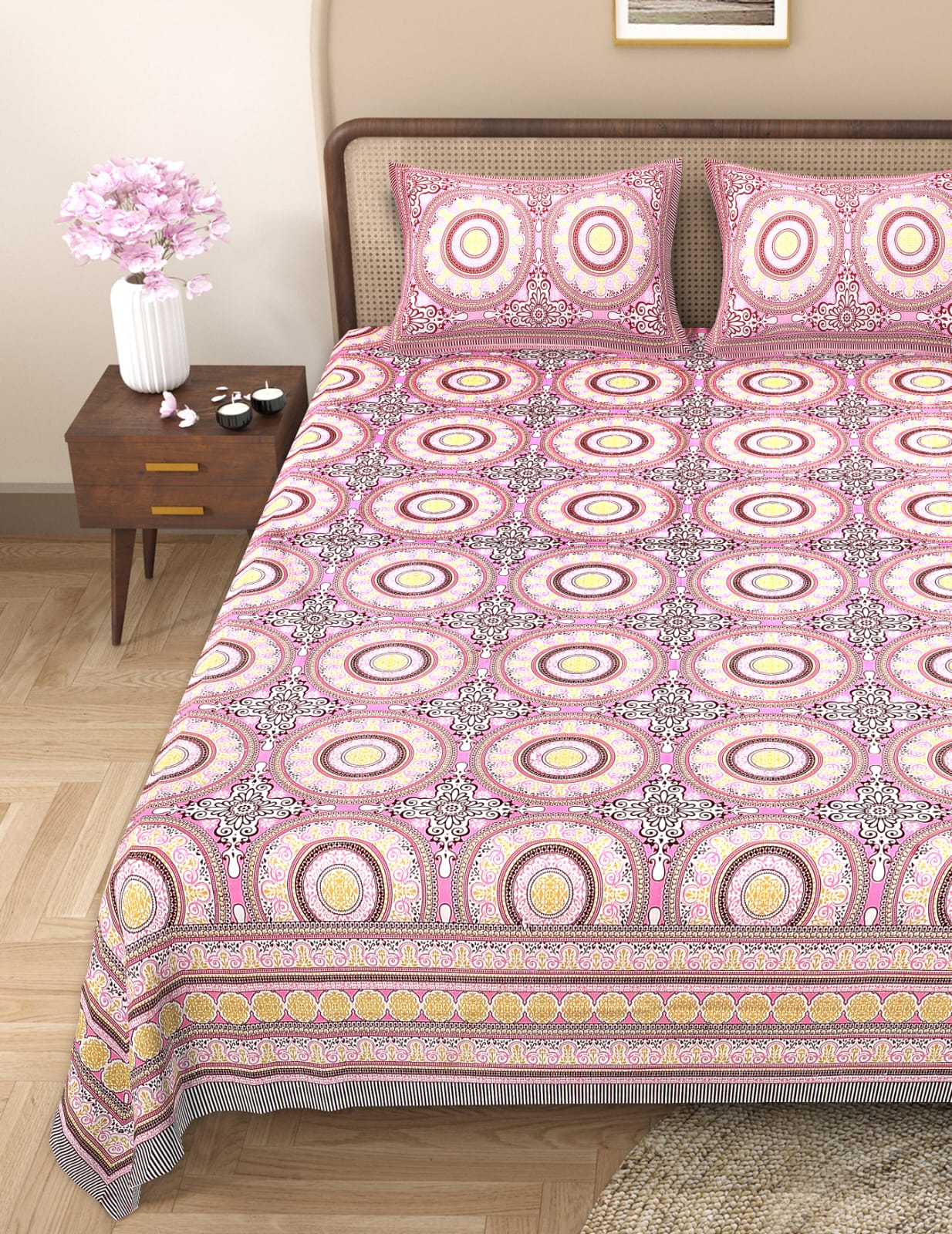 Pure cotton queen size double bedsheet (90x108 inches)