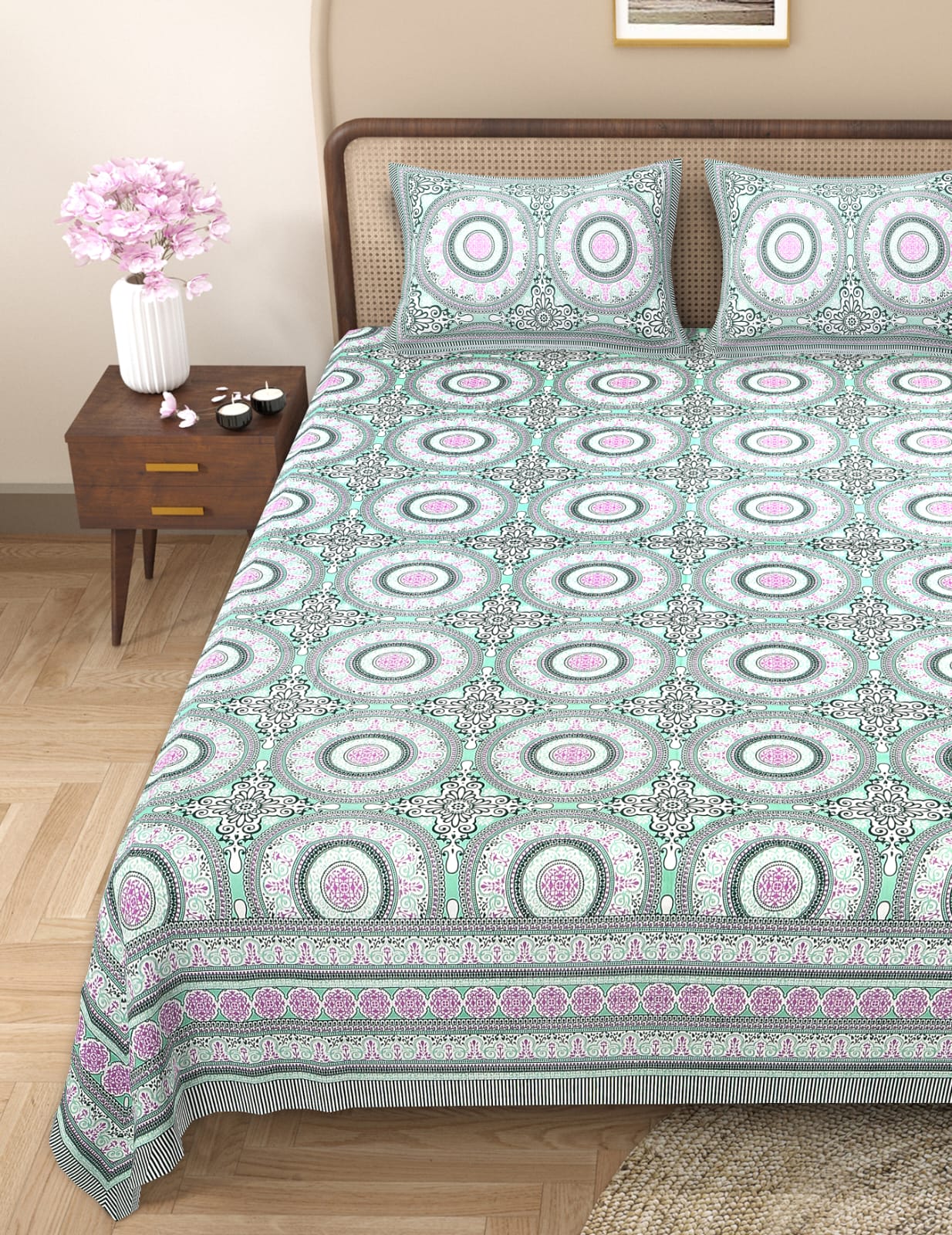 Pure cotton queen size double bedsheet (90x108 inches)