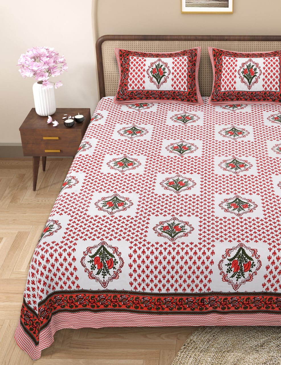 Pure cotton queen size double bedsheet (90x108 inches)