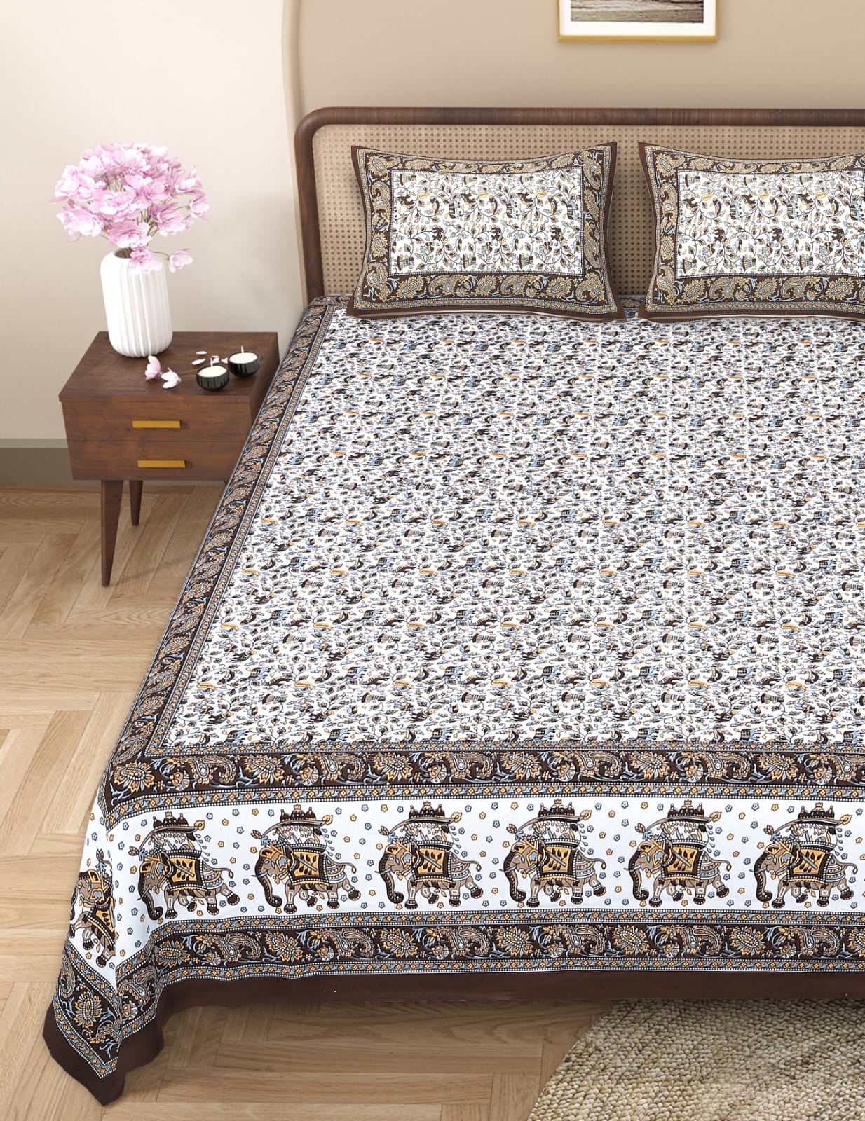 Pure cotton queen size double bedsheet (90x108 inches)