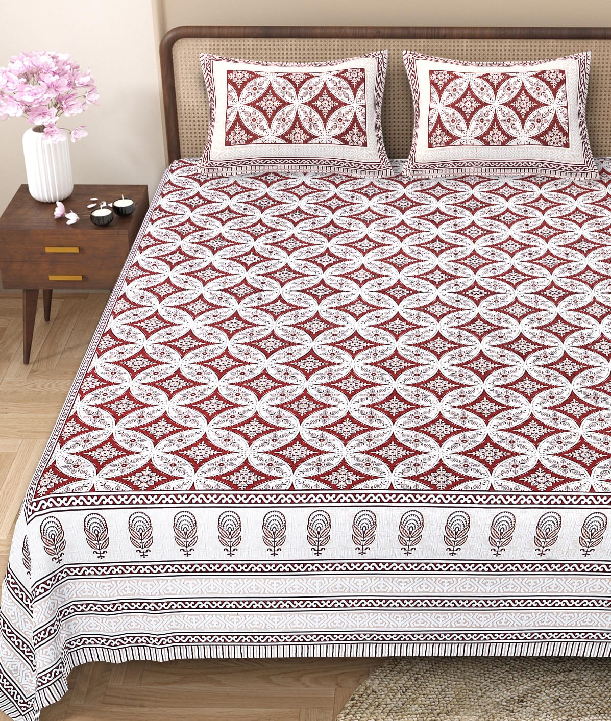 Pure cotton queen size double bedsheet (90x108 inches)