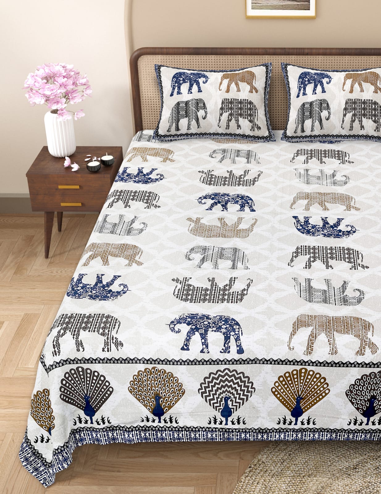 Pure cotton queen size double bedsheet (90x108 inches)
