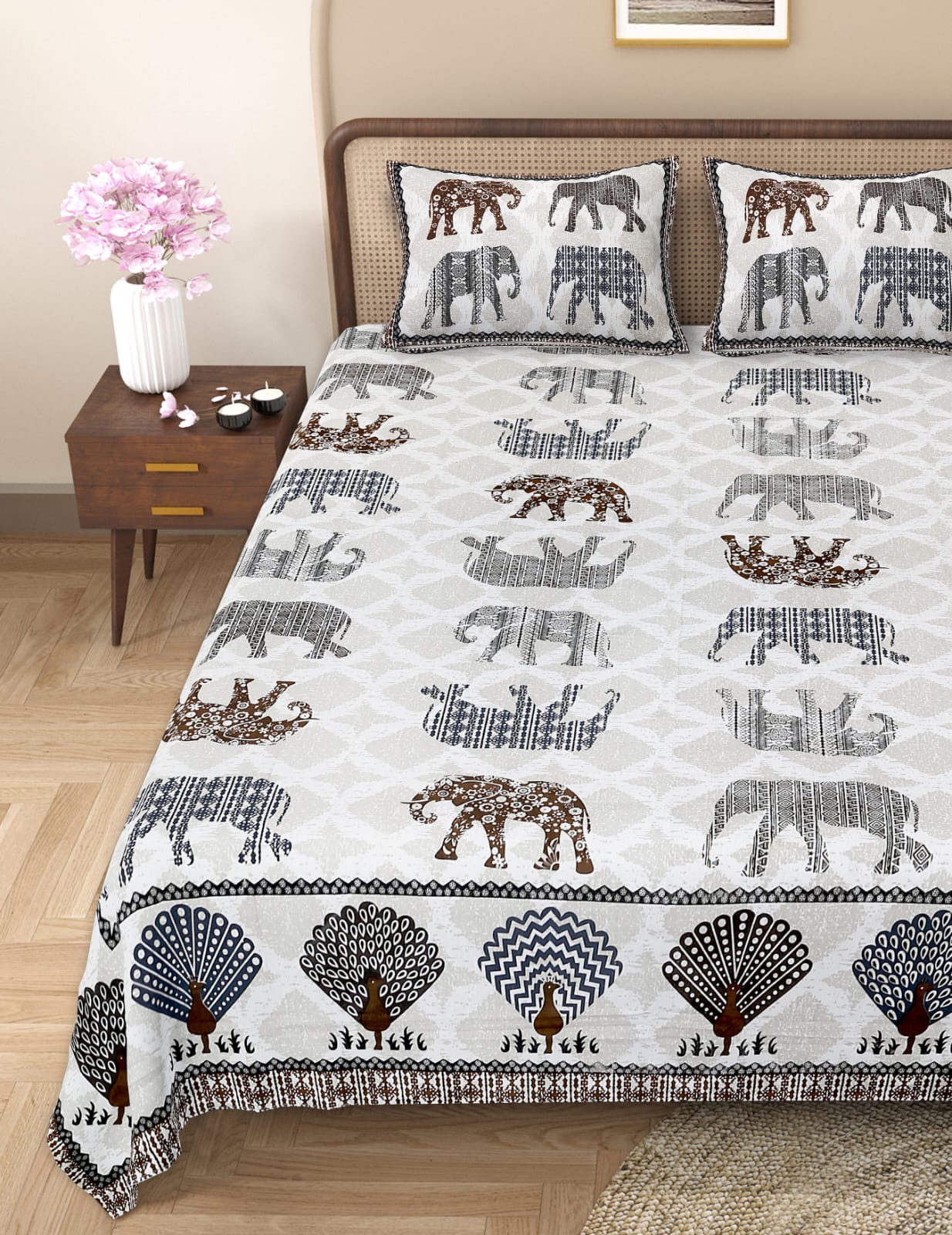 Pure cotton queen size double bedsheet (90x108 inches)