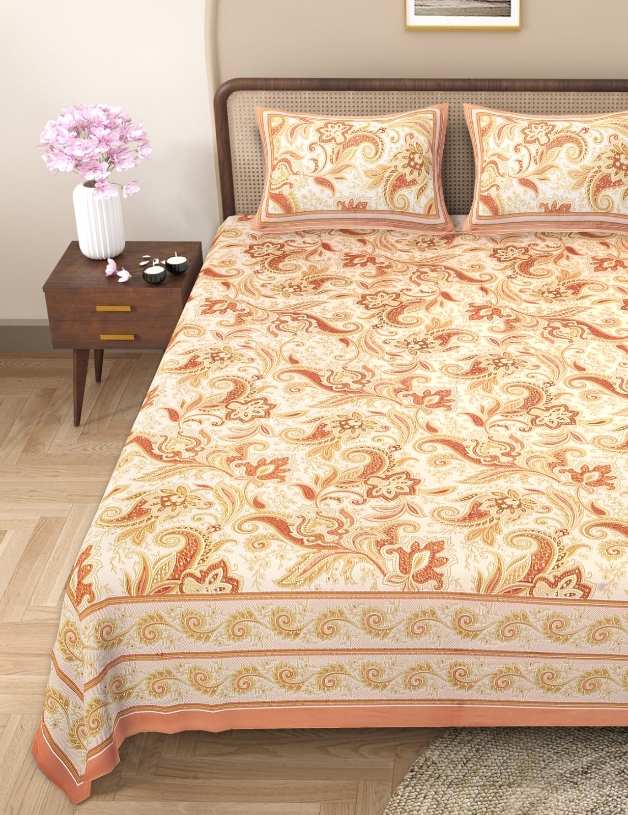 Pure cotton queen size double bedsheet (90x108 inches)