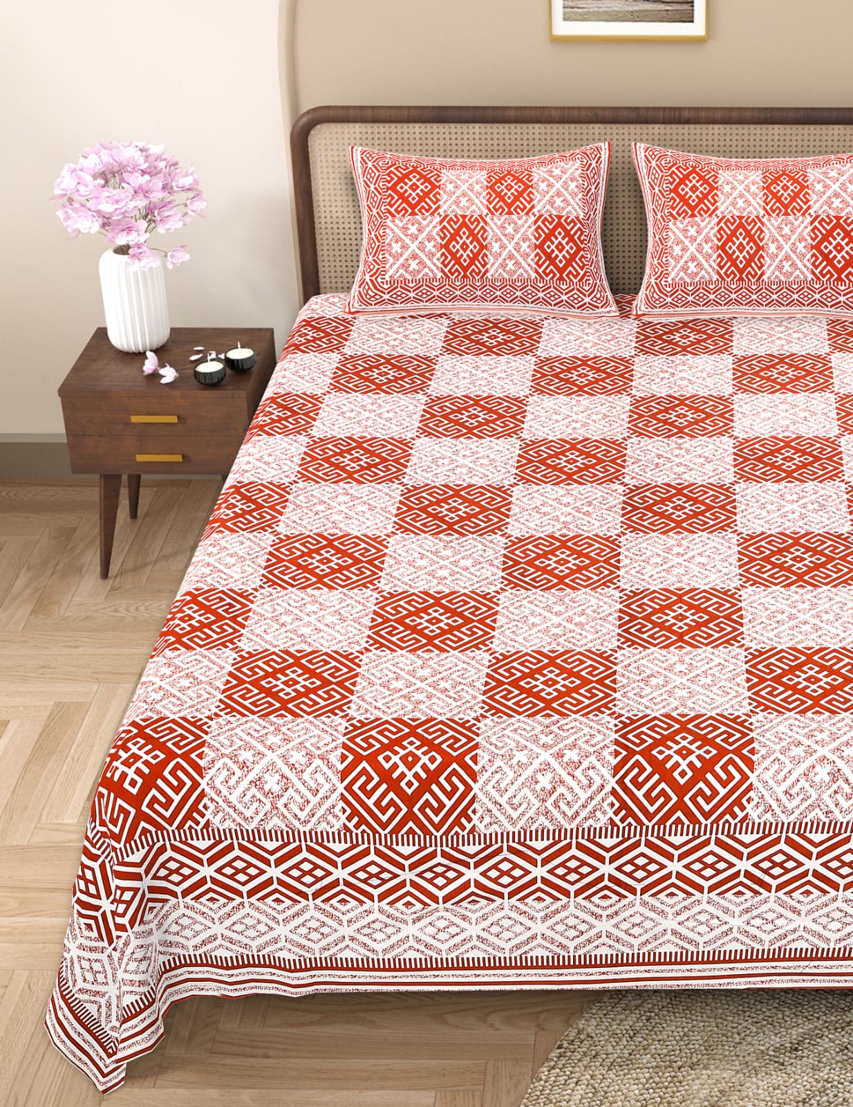 Pure cotton queen size double bedsheet (90x108 inches)