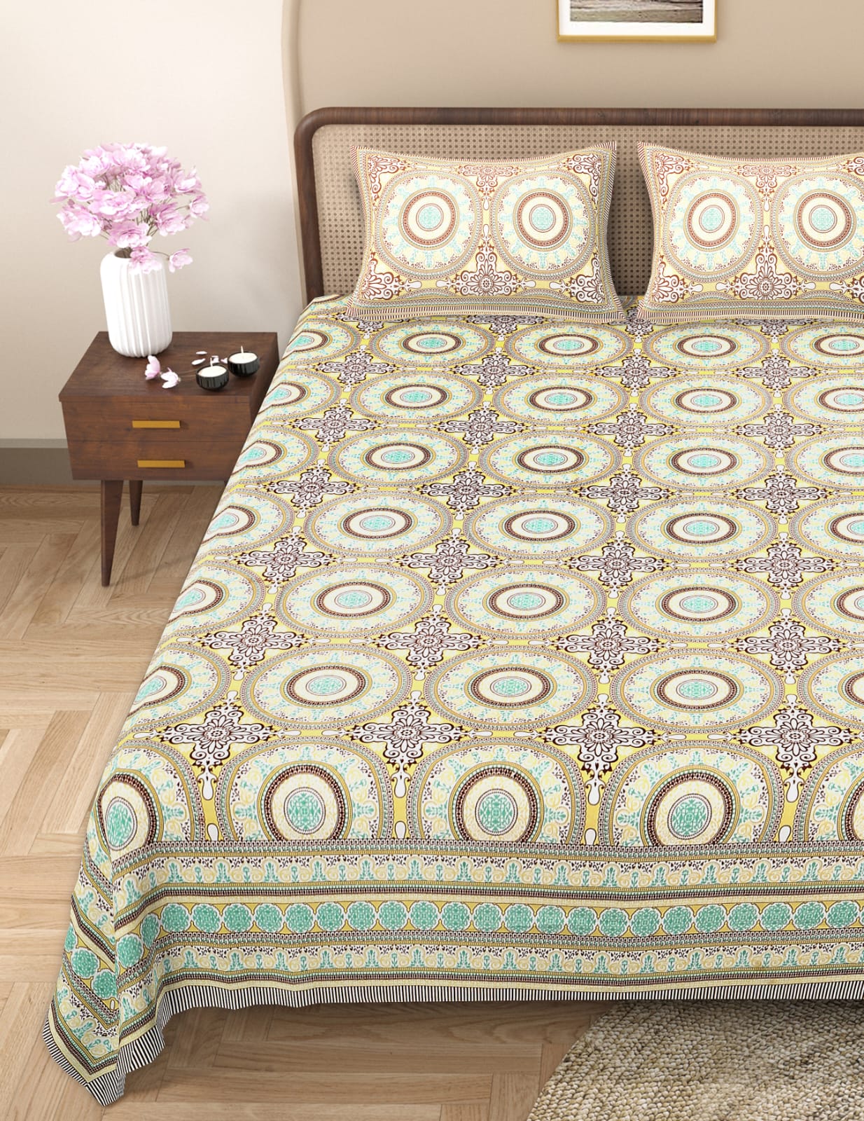 Pure cotton queen size double bedsheet (90x108 inches)