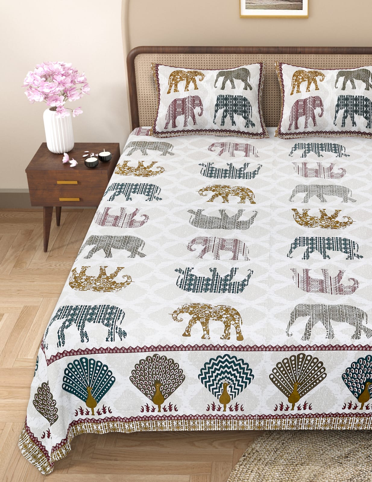 Pure cotton queen size double bedsheet (90x108 inches)