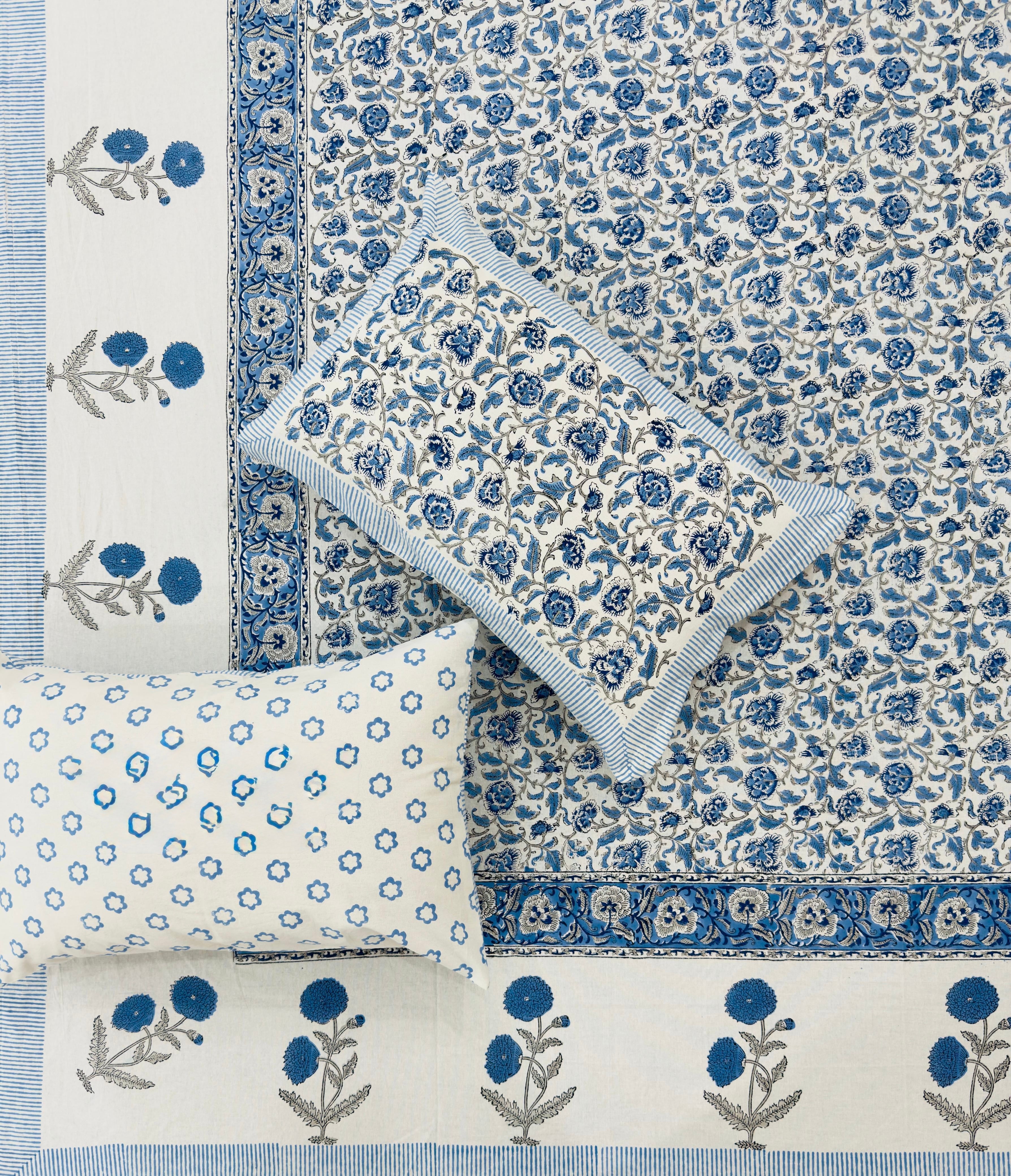 Pure cotton handblock printed king size bedsheet with 2 pillow covers (100x108 inches)