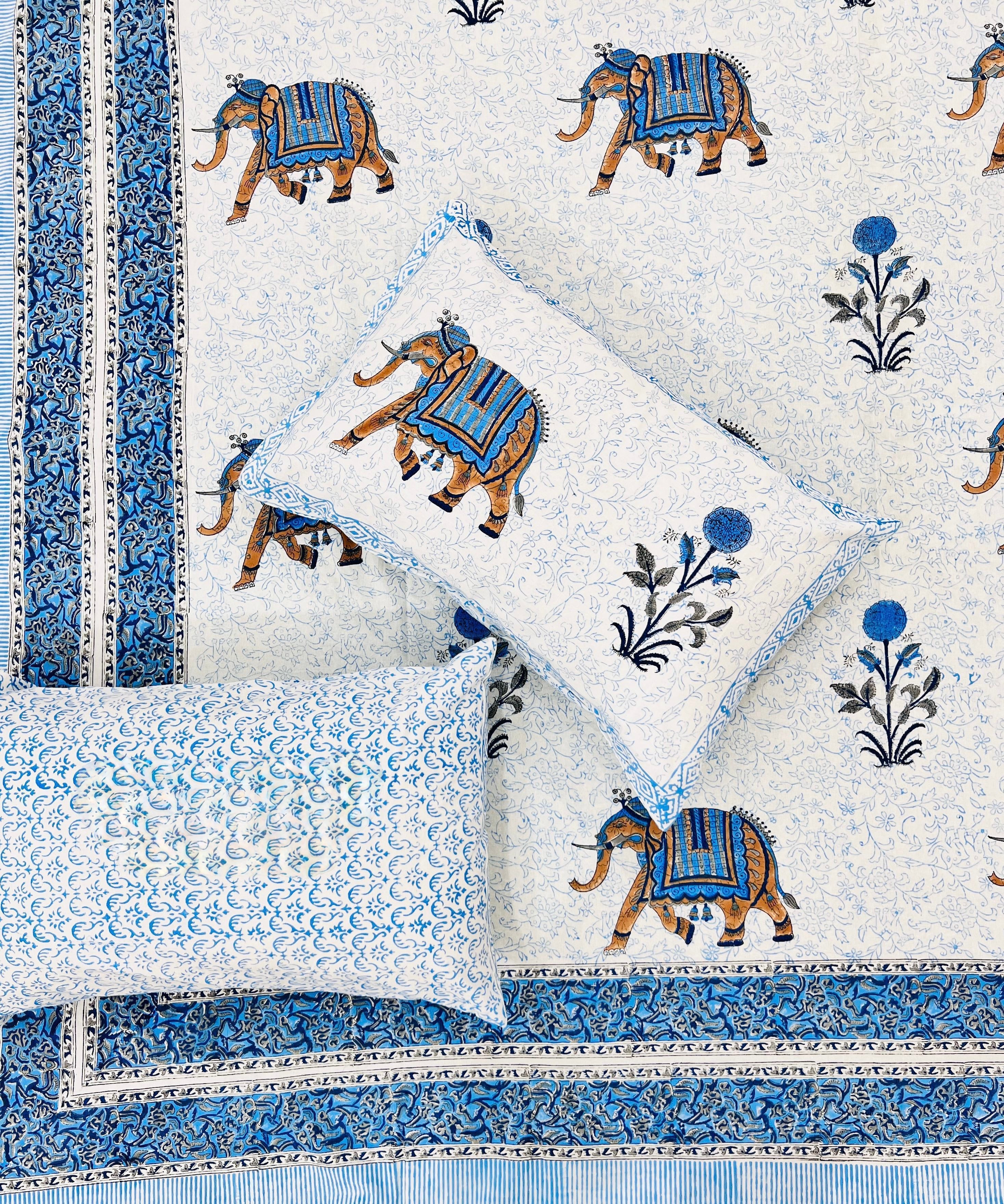 Pure cotton handblock printed king size bedsheet with 2 pillow covers (100x108 inches)