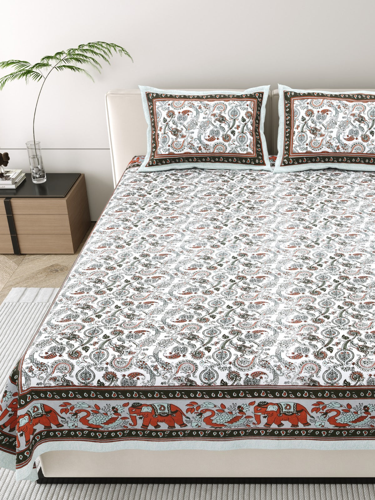 Pure cotton king size bedsheet with 2 pillow covers (100x108 inches)