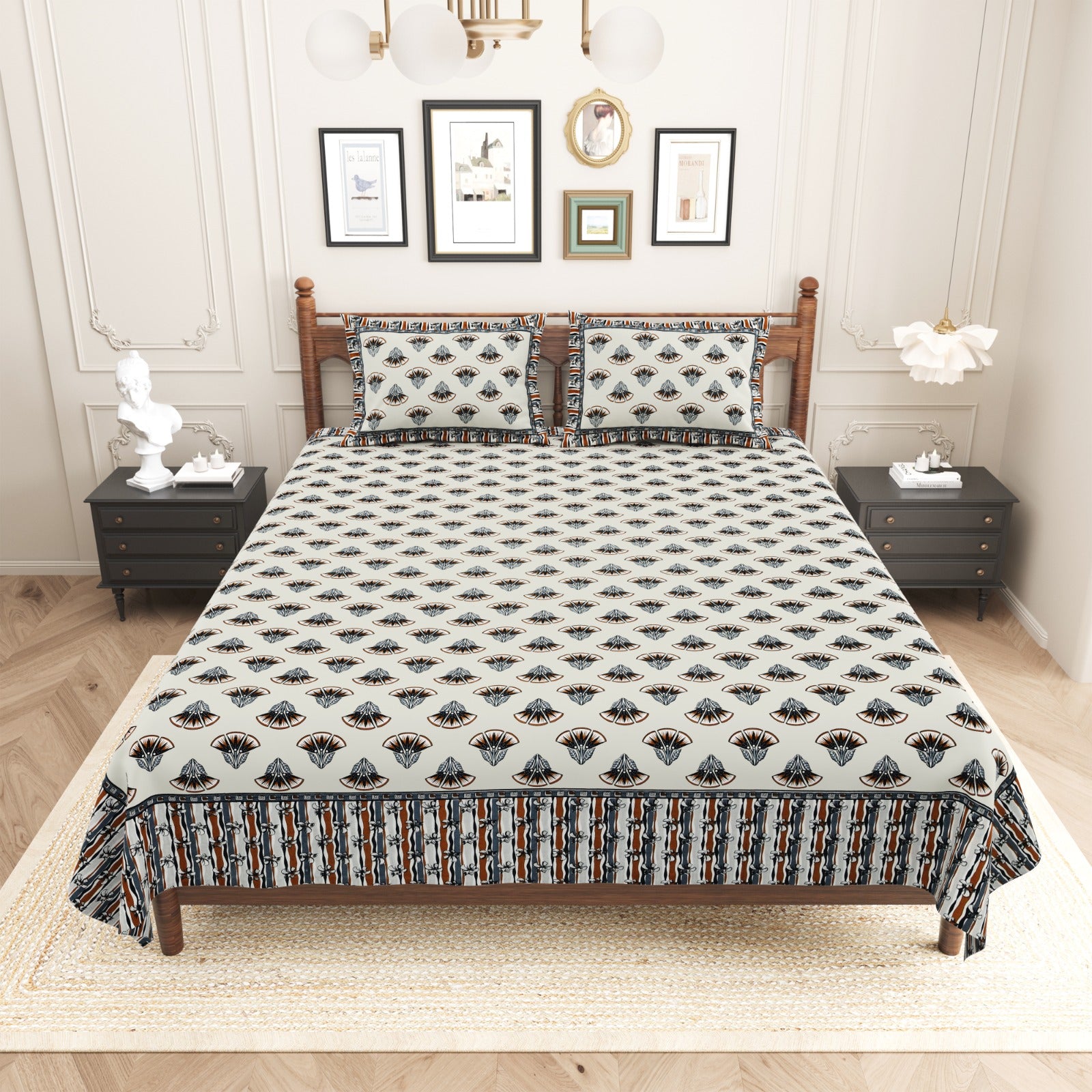 Pure cotton king size bedsheet with 2 pillow covers (100x108 inches)