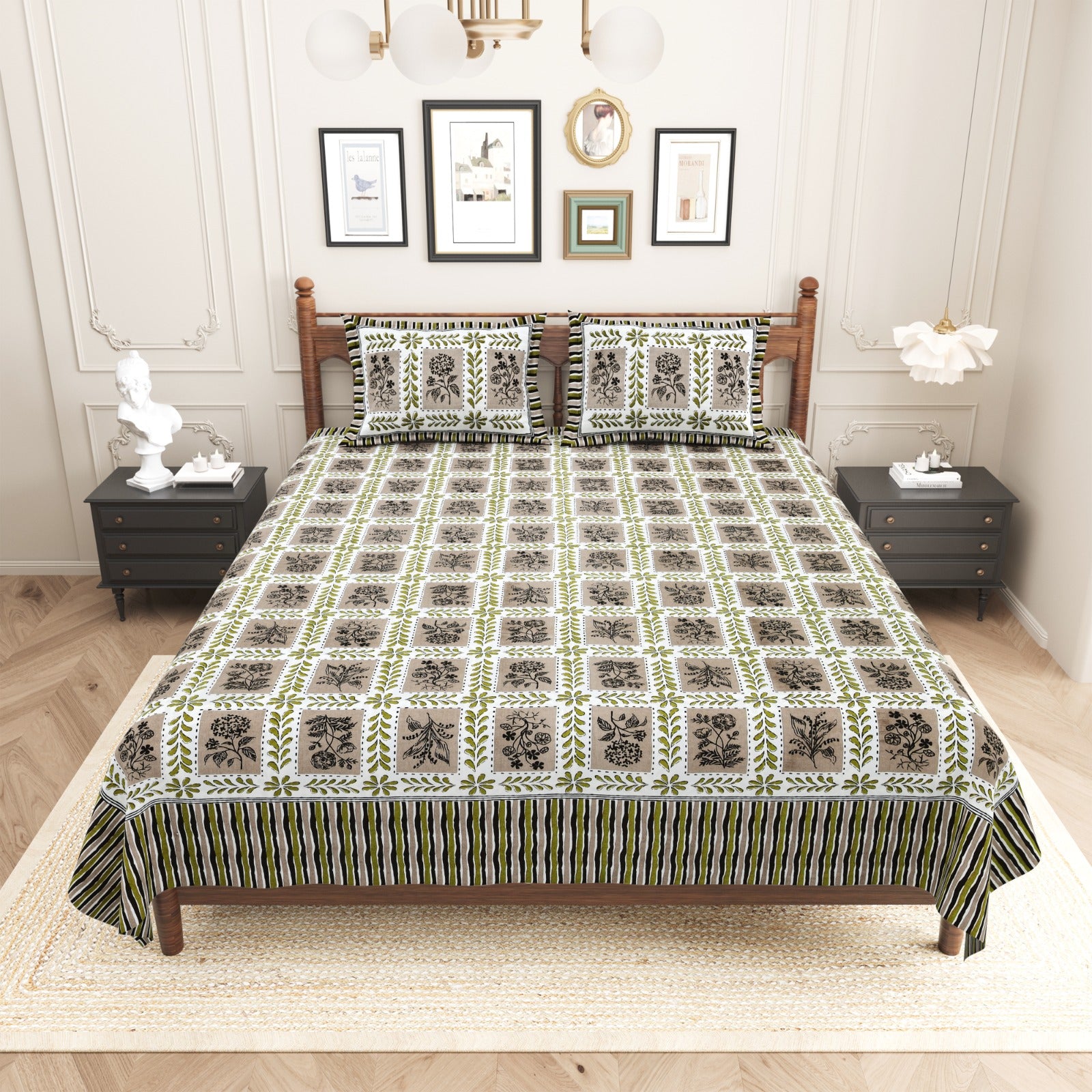 Pure cotton king size bedsheet with 2 pillow covers (100x108 inches)