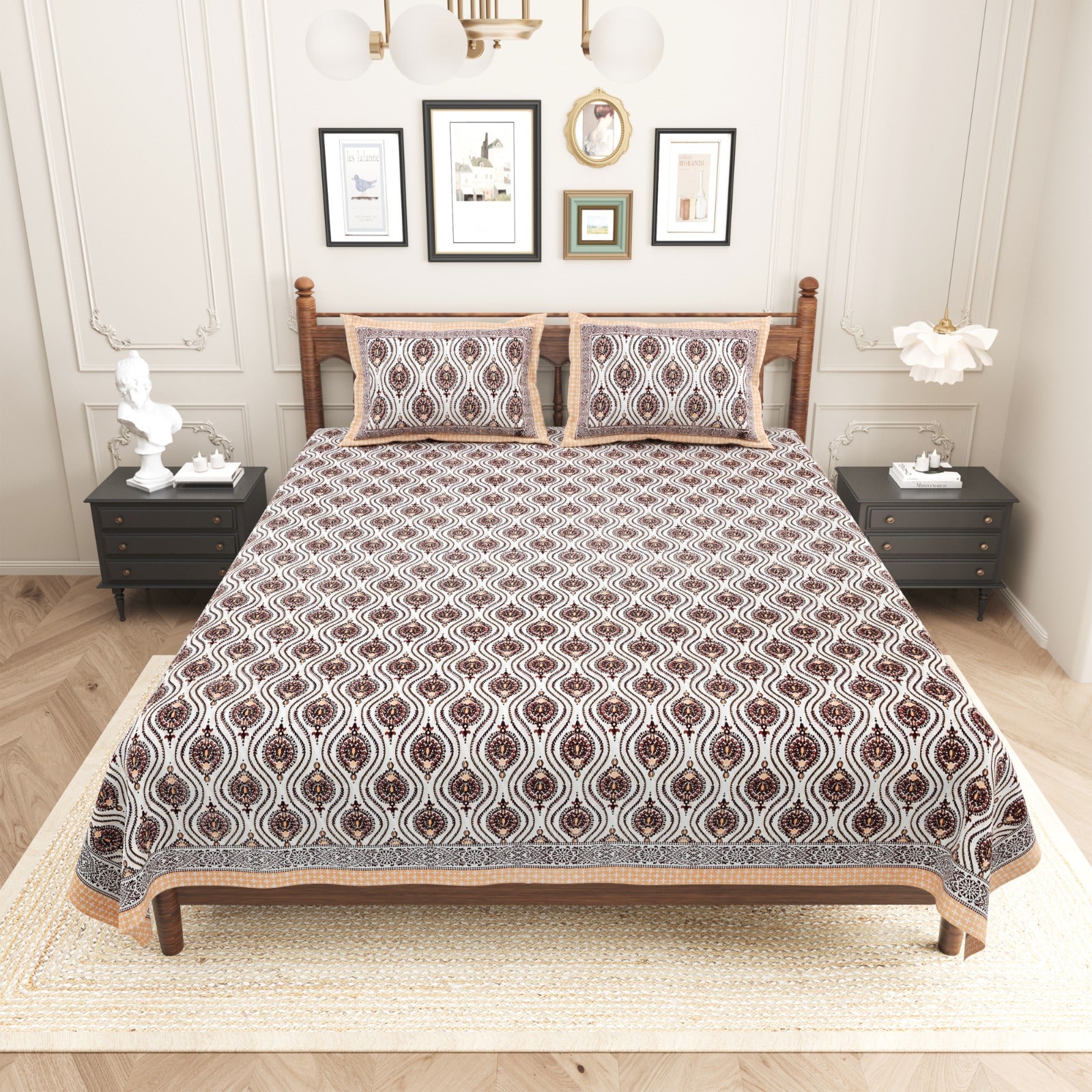 Pure cotton king size bedsheet with 2 pillow covers (100x108 inches)